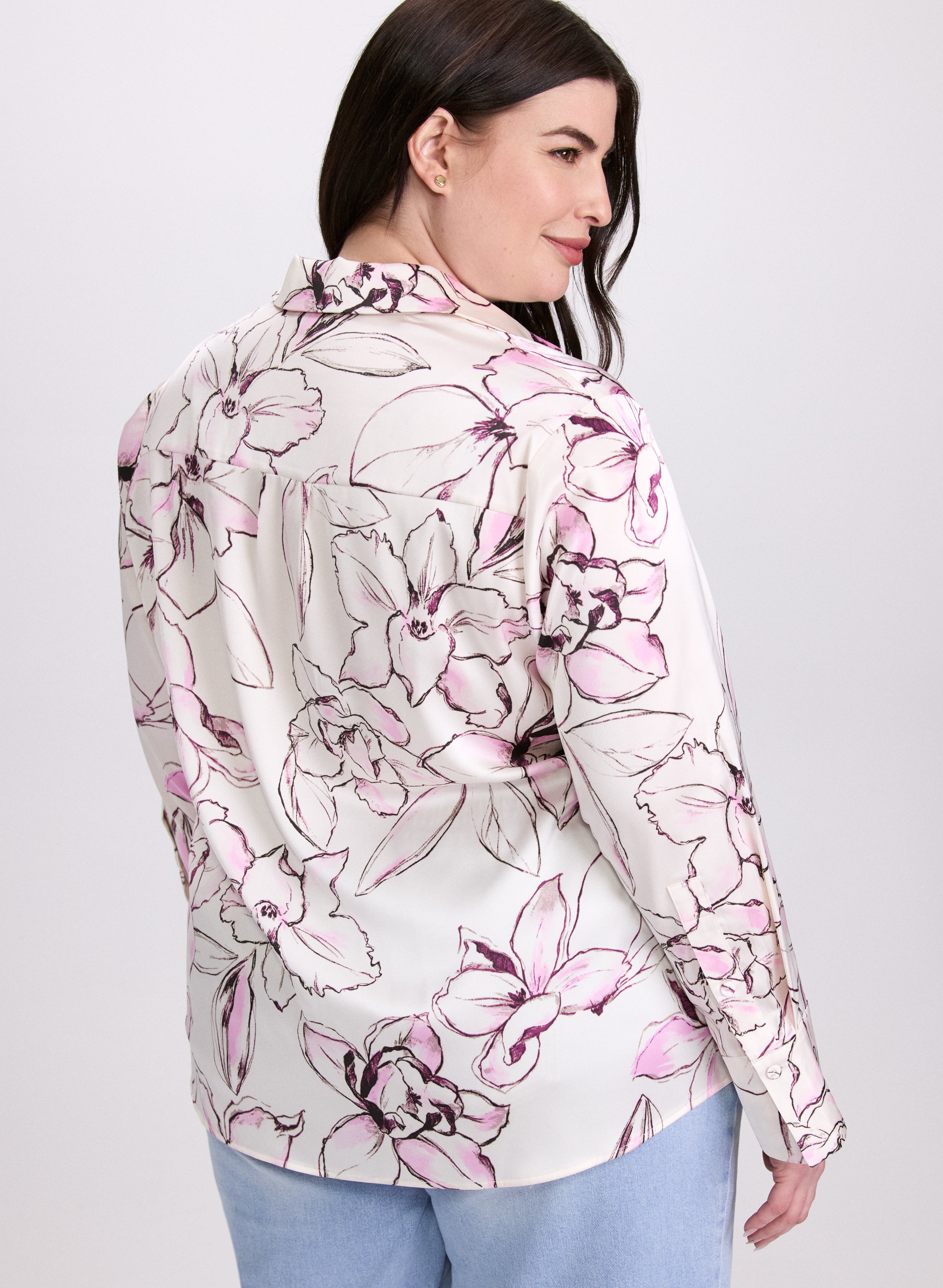 Floral Button Down Blouse for Women - Elegant Floral Print Shirt with Long Sleeves - Perfect for Office, Date Night & Spring Outfits