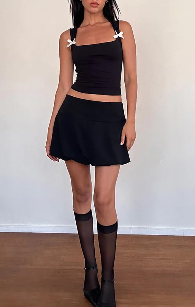Y2K Women's Bow Tank Top - Sleeveless Scoop Neck Crop Cami Shirt | Aesthetic Preppy Summer Outfit for Going Out, Beach, Parties & Casual Wear