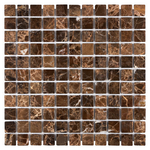 Emperador Dark Marble 1x1 Mosaic Tile - Premium Natural Stone for Bathroom, Kitchen Backsplash & Shower Wall - 12x12 Inch Square Mosaic Pattern