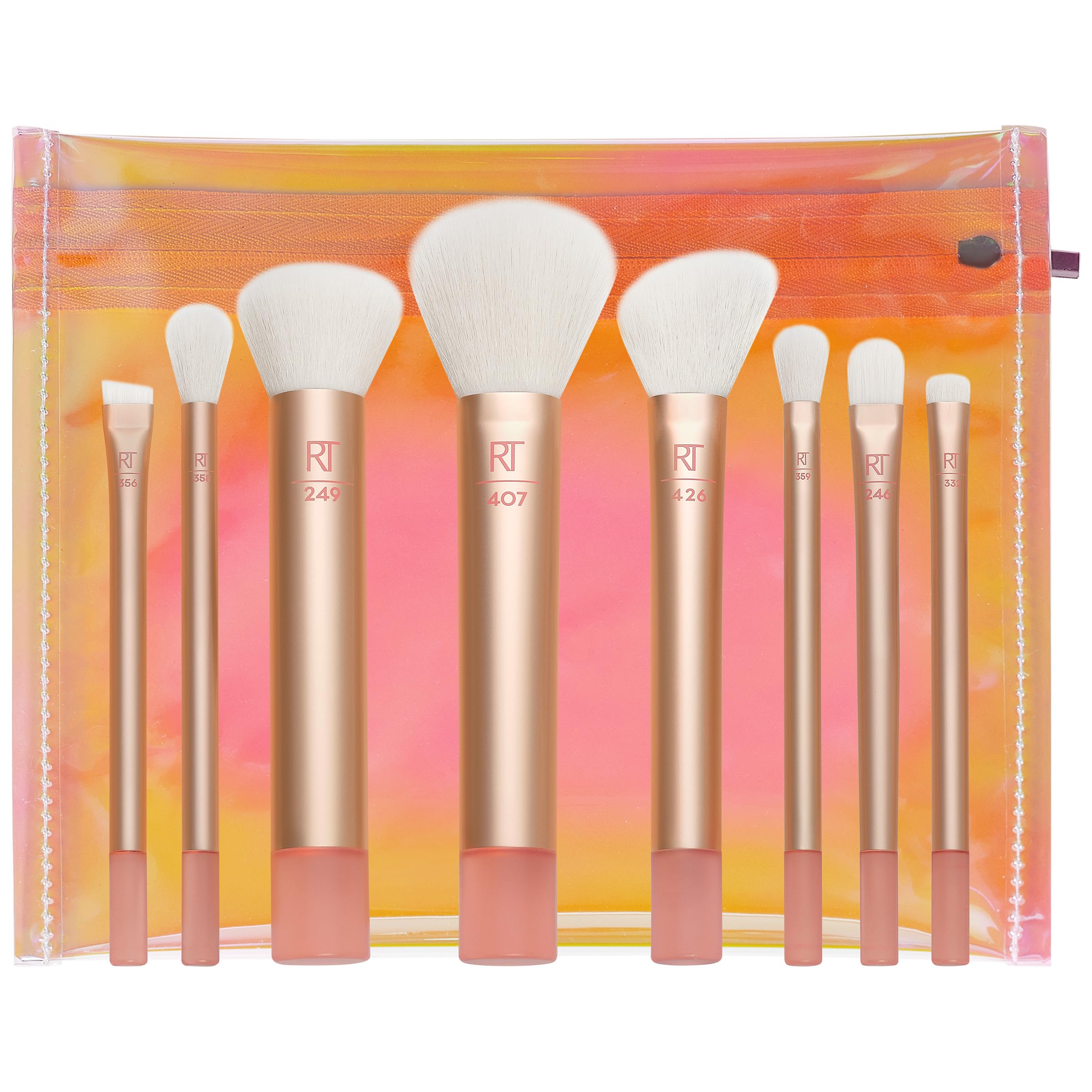 Real Techniques 9-Piece The Wanderer Makeup Brush Set - Professional Synthetic Brushes for Eyeshadow, Foundation, Concealer, Blush & Contouring | Travel-Friendly Midi Size | Cruelty-Free Vegan Makeup Tools | Perfect for On-The-Go Touchups & Full Face Makeup Application