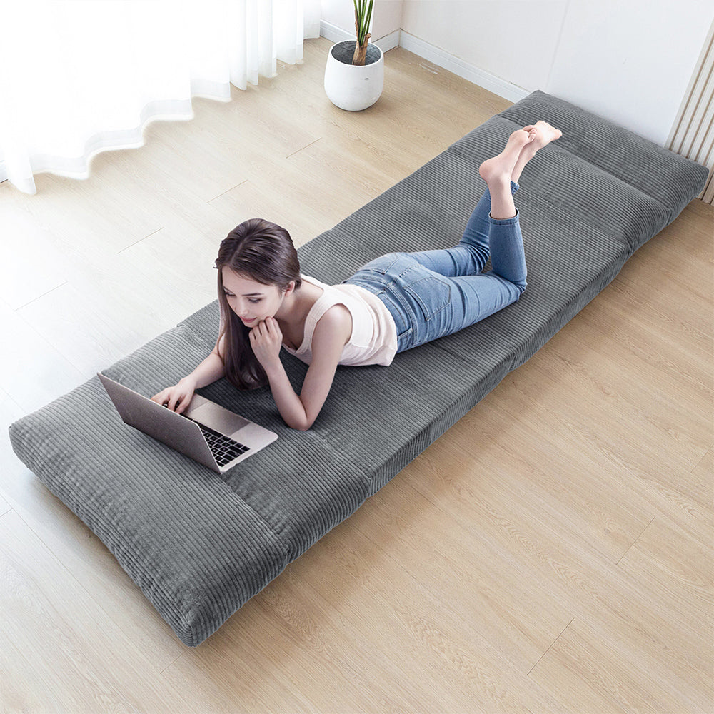MAXYOYO Corduroy Bean Bag Folding Sofa Bed - Extra Wide Convertible Floor Mattress for Living Room, Bedroom & Guest Room (Grey)