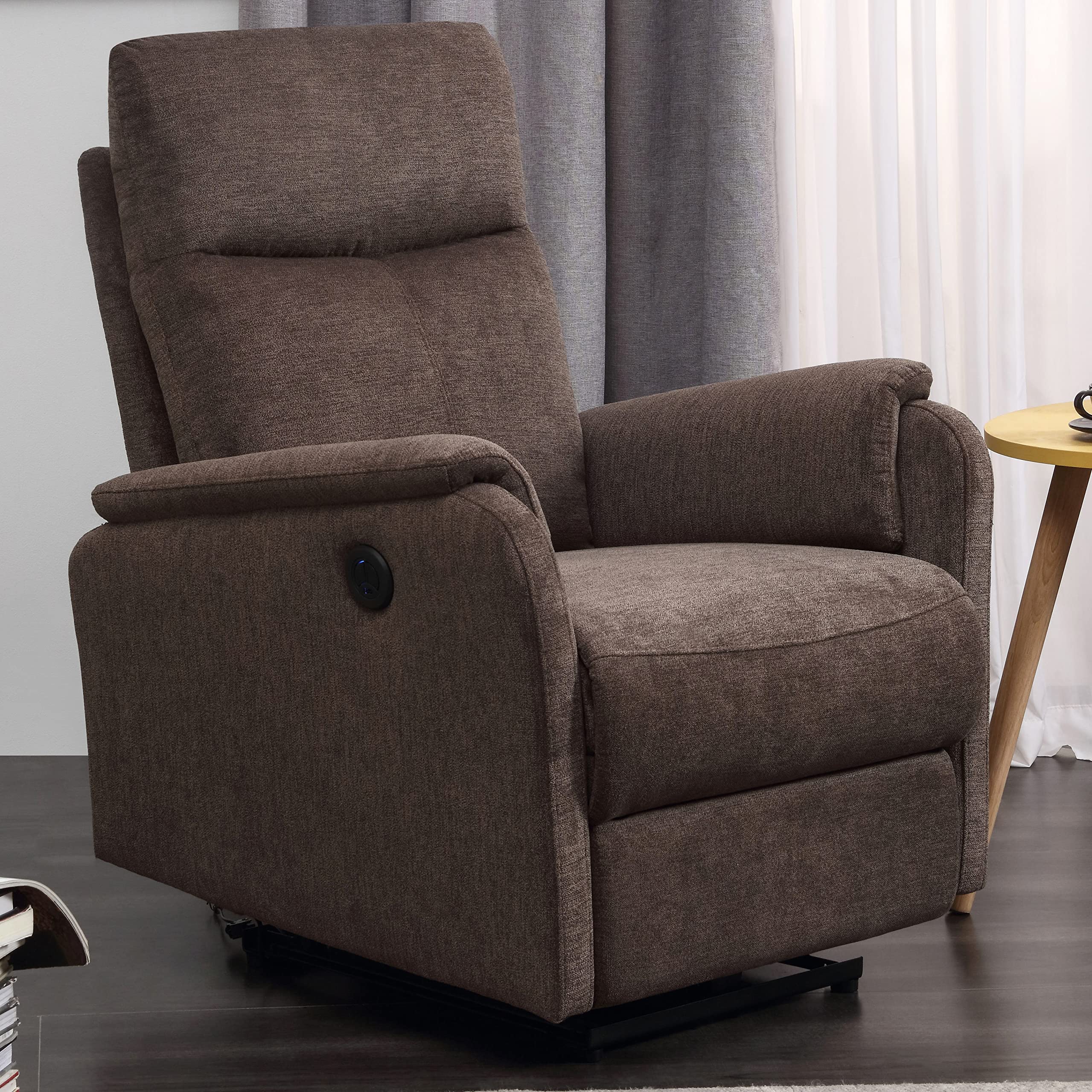 Electric Power Recliner Chair with USB Port - Ergonomic Heavy Duty Lounge Chair, Compact Living Room Fabric Sofa for Small Spaces (Dark Brown) | Perfect for Home Theater, Gaming & Relaxation