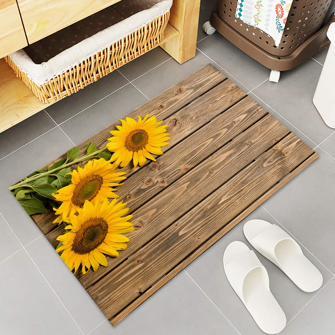 Farmhouse Sunflower Kitchen Rugs Set of 2 - Non-Slip Washable Anti-Fatigue Mats for Kitchen, Bathroom & Living Room (19.7x31.5in + 19.7x63in) | Rustic Decor, Absorbent Doormat for Home, Bedroom & Entryway - Perfect for Farmhouse Style & High Traffic Areas