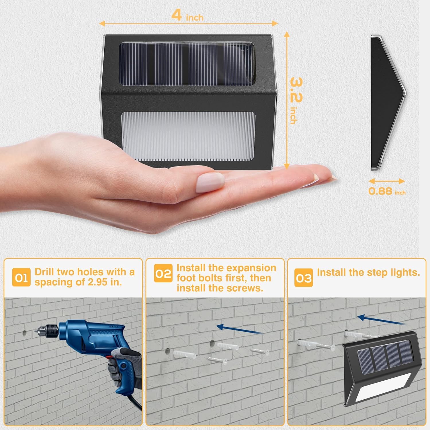 12 Pack Otdair Waterproof Solar Deck Lights for Outdoor - Cold White (Black) | Solar Fence Lights for Garden, Patio, Pathway & Yard | Weatherproof Landscape Lighting for Nighttime Safety & Ambience