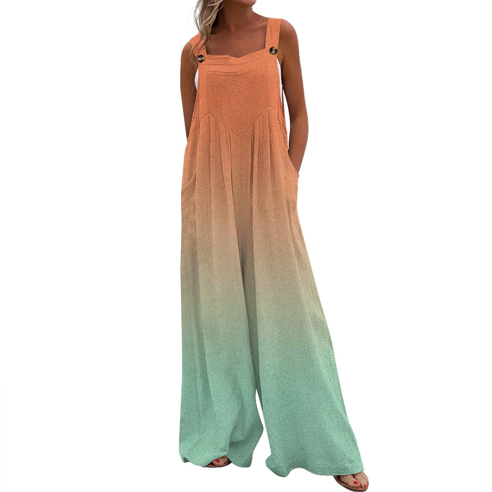 Women's Wide Leg Jumpsuit - Summer Casual Romper with Pockets | Beach & Streetwear