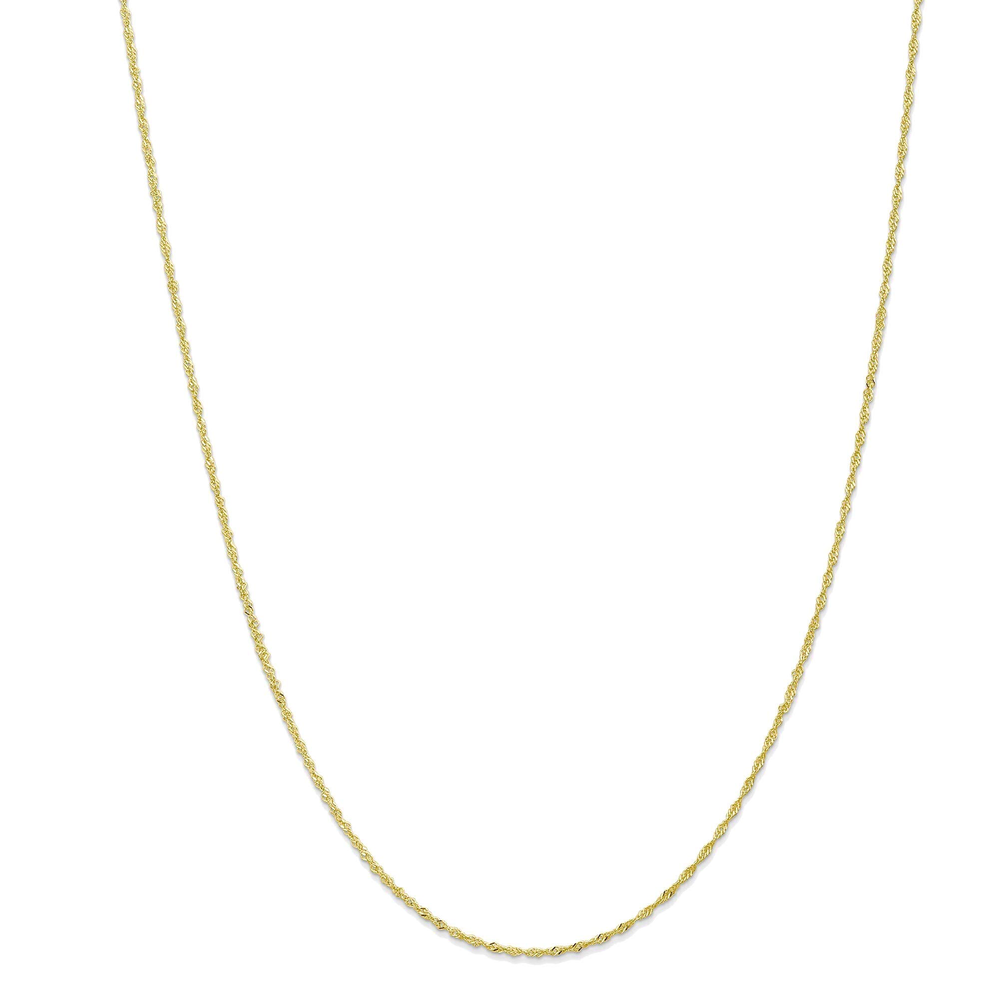 Bonyak 10K Yellow Gold Singapore Chain Necklace 1.10mm - Perfect for Layering, Gift Giving & Everyday Elegance
