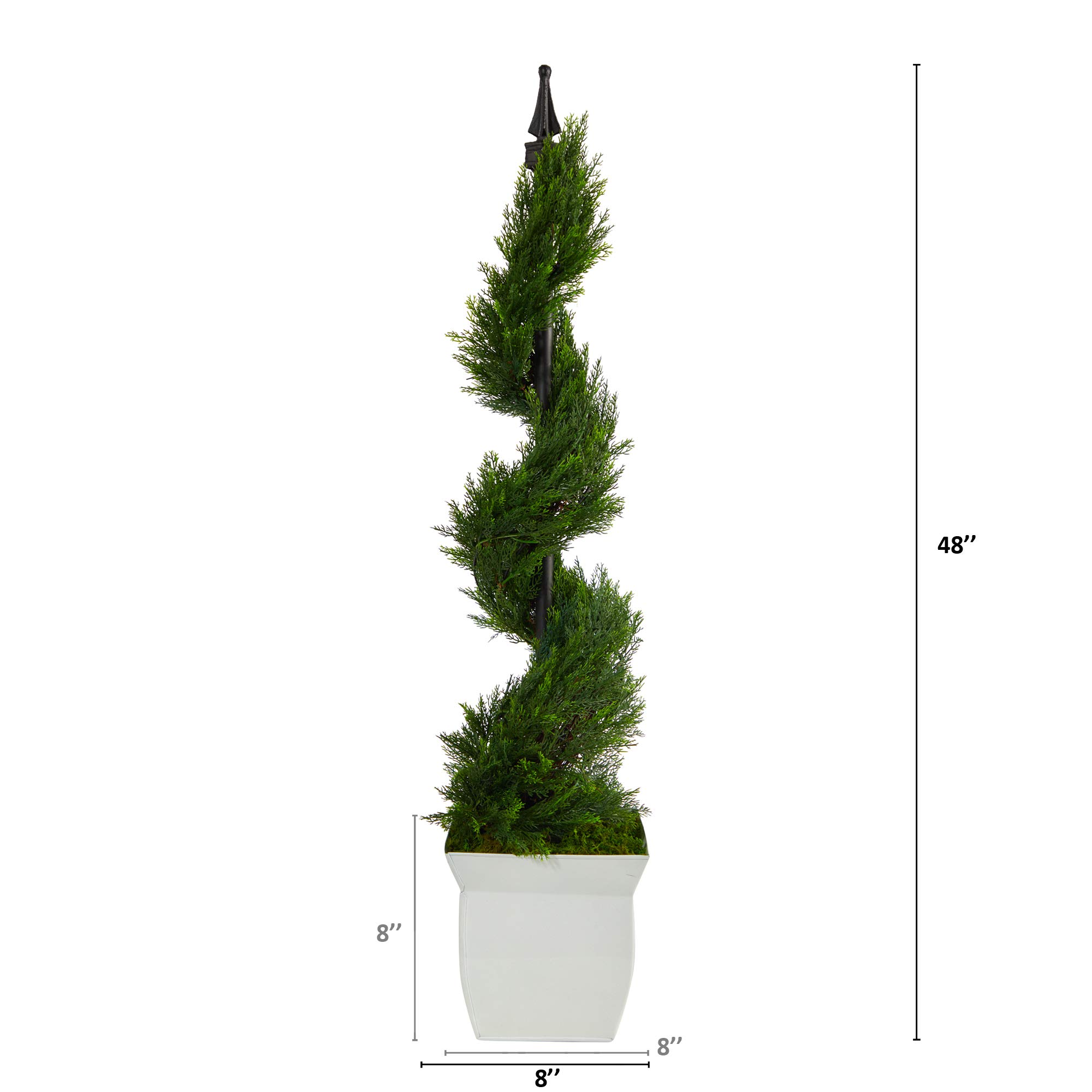 Nearly Natural 4ft Artificial Cypress Spiral Topiary Tree in White Metal Planter - Perfect for Home Decor, Office, Patio & Indoor Greenery