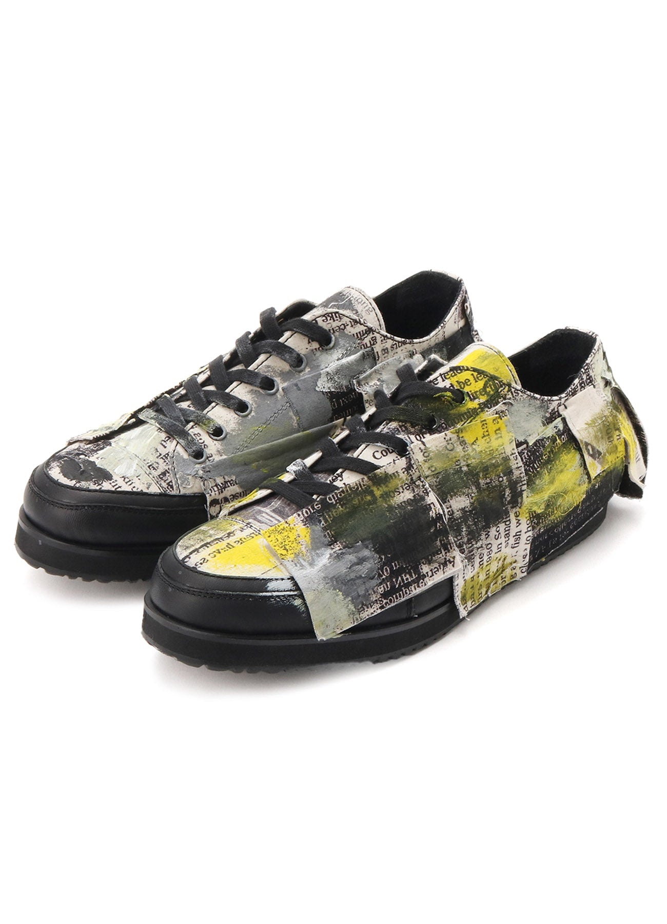 Vintage Cotton Newspaper Print Yellow Paint Sneakers - Trendy Retro High-Top Shoes for Women & Men | Perfect for Casual Outfits, Street Style & Urban Fashion