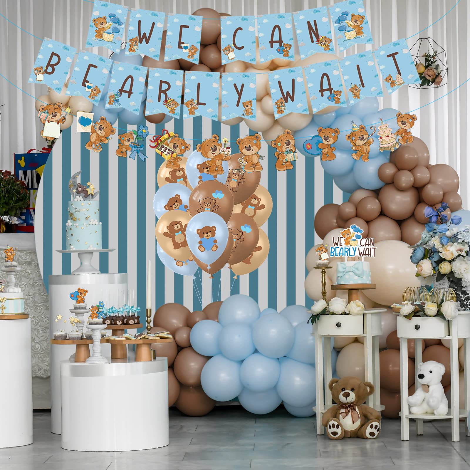51-Pack Blue & Brown Baby Shower Decorations for Boys - We Can Bearly Wait Banner, Cake Topper, Cupcake Toppers, Balloons & Cute Bear Party Supplies | Perfect for Baby Showers, Gender Reveals & Nursery Decorations