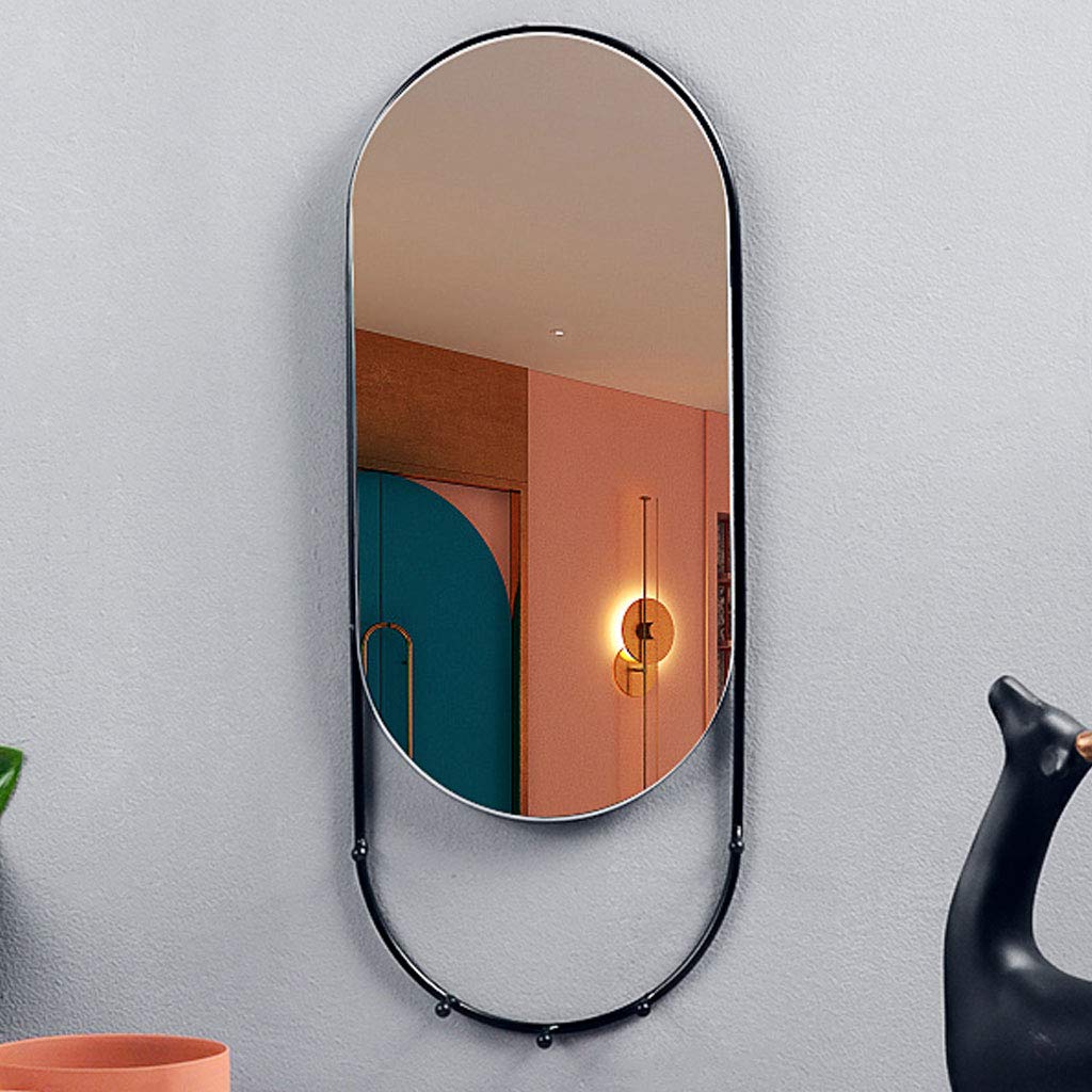Oval Wall Mirror with Storage Shelf - Gold/Black Makeup Mirror with Hook for Bedroom, Bathroom, Entryway & Living Room | Perfect for Vanity Organizer, Jewelry Display & Home Decor