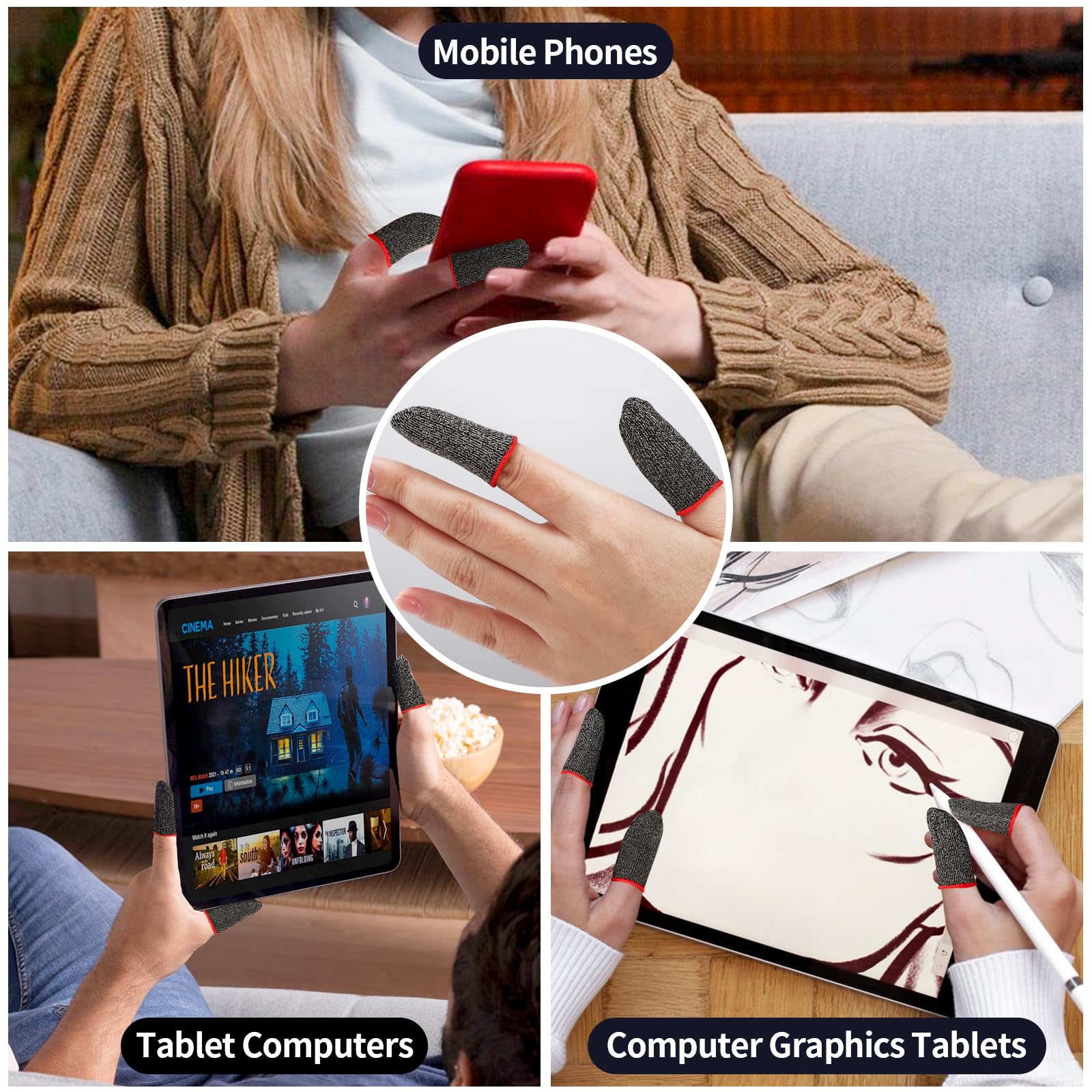 10 Pack Black Gaming Finger Sleeves - Professional Thumb Covers for Mobile Gaming (Call of Duty Mobile, PUBG Mobile) - Anti-Slip Touchscreen Finger Protectors - Perfect for Esports, Long Gaming Sessions & Screen Protection