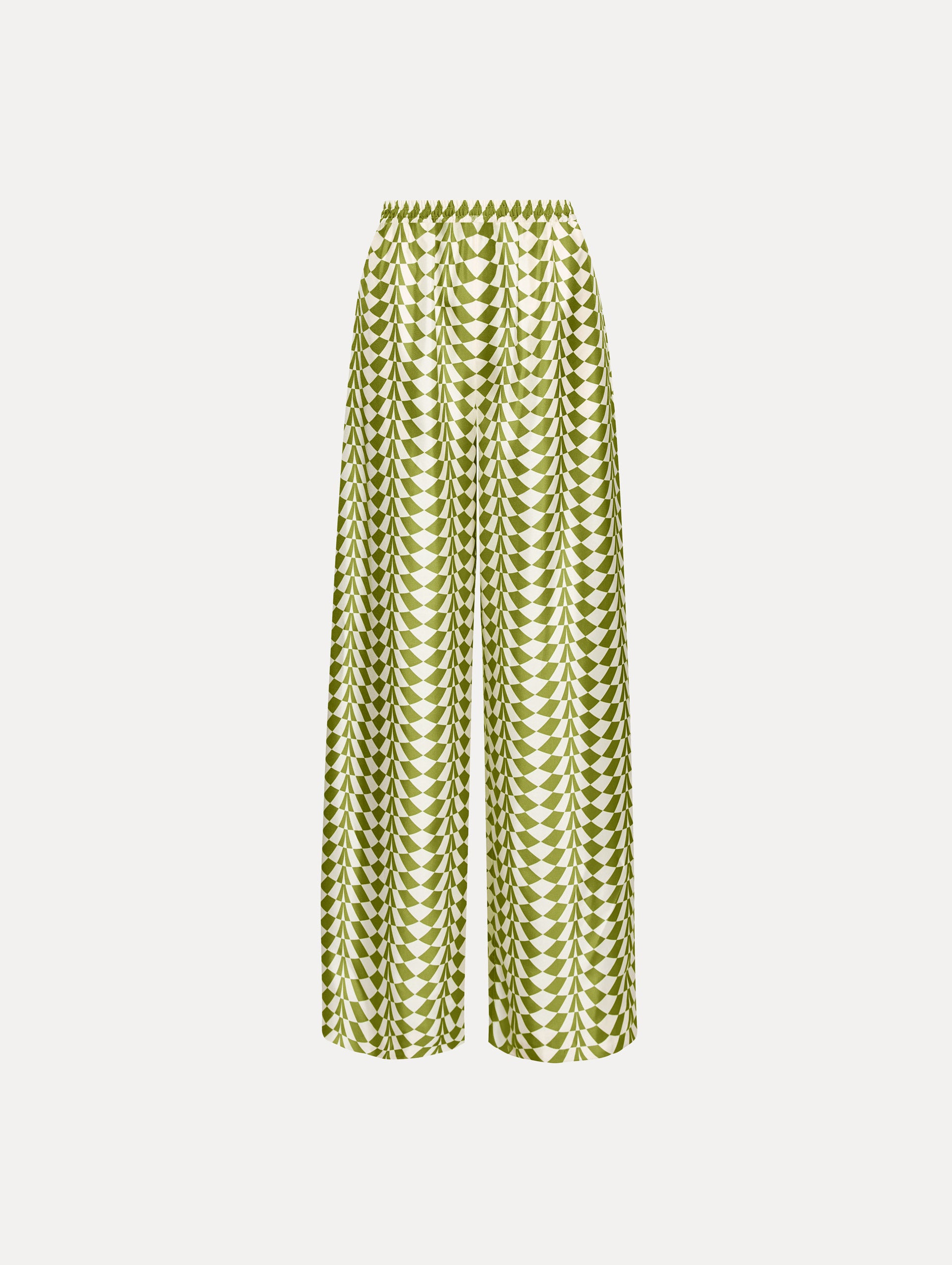 Geo Silk Twill Wide Leg Pants for Women - Comfortable High Waisted Palazzo Pants for Work, Travel & Casual Wear