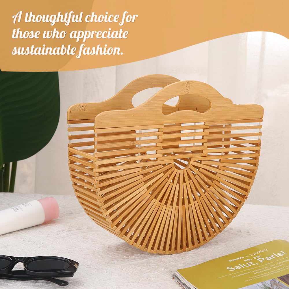 Eco-Friendly Bamboo Tote Bag for Women - Natural Straw Beach Purse, Lightweight & Durable Summer Handbag for Outdoor, Travel, Shopping & Picnic