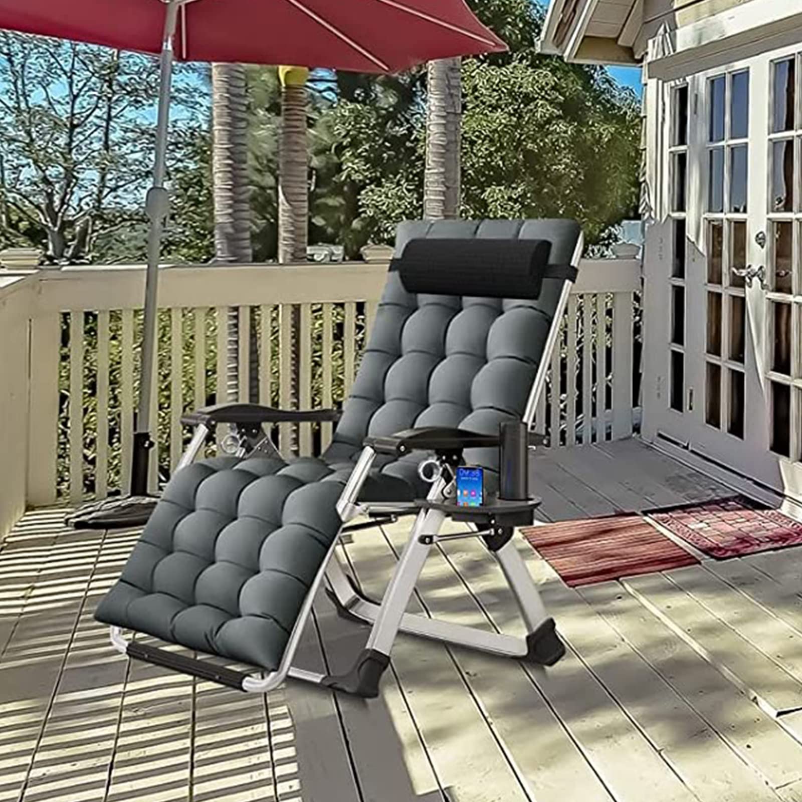 DoCred Comfortable Folding Recliner Chair with Removable Cushion - Indoor Outdoor Lounge Chair for Bedroom, Living Room & Patio - Perfect for Relaxing, Sunbathing and Reading