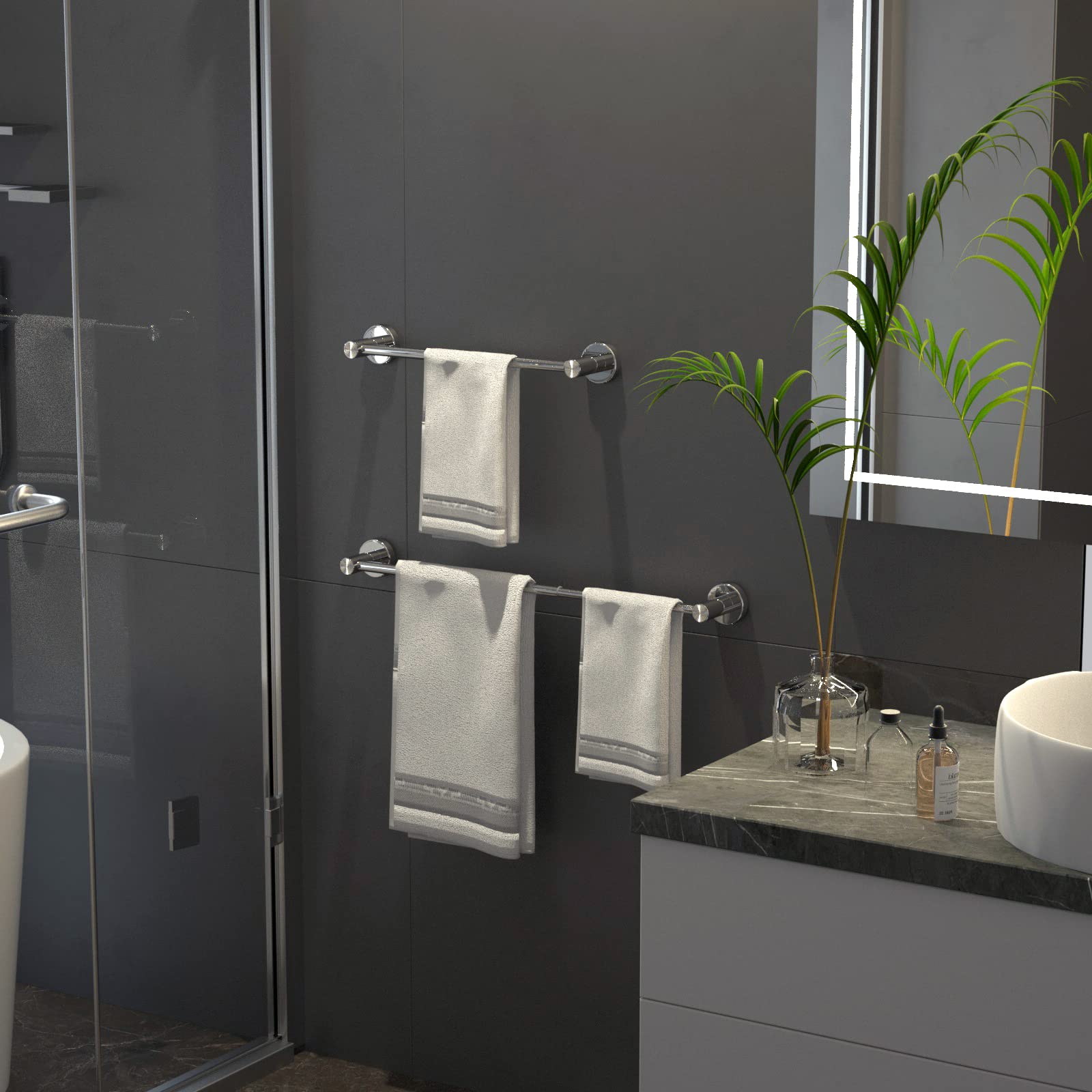 Adjustable Polished Chrome Towel Bar 16-27.6 Inch - iMomwee 304 Stainless Steel Bathroom Towel Rack - Wall Mounted Retractable Towel Rod with S Hooks - Perfect for Small Bathrooms, Vanities & Spa-Style Showers