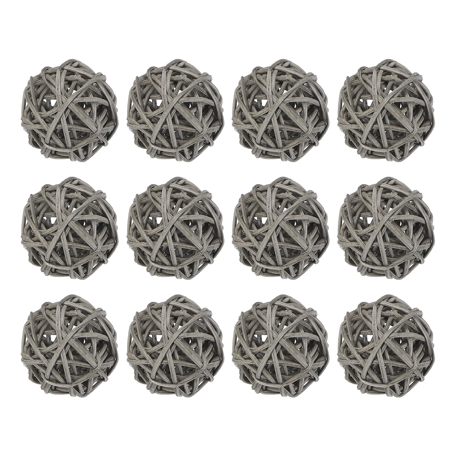 12 Pack Natural Wicker Rattan Decorative Balls 1.2 Inch - Grey Vase Fillers for Wedding Centerpieces, Garden Decor, Hallway Party Arrangements & Home Styling