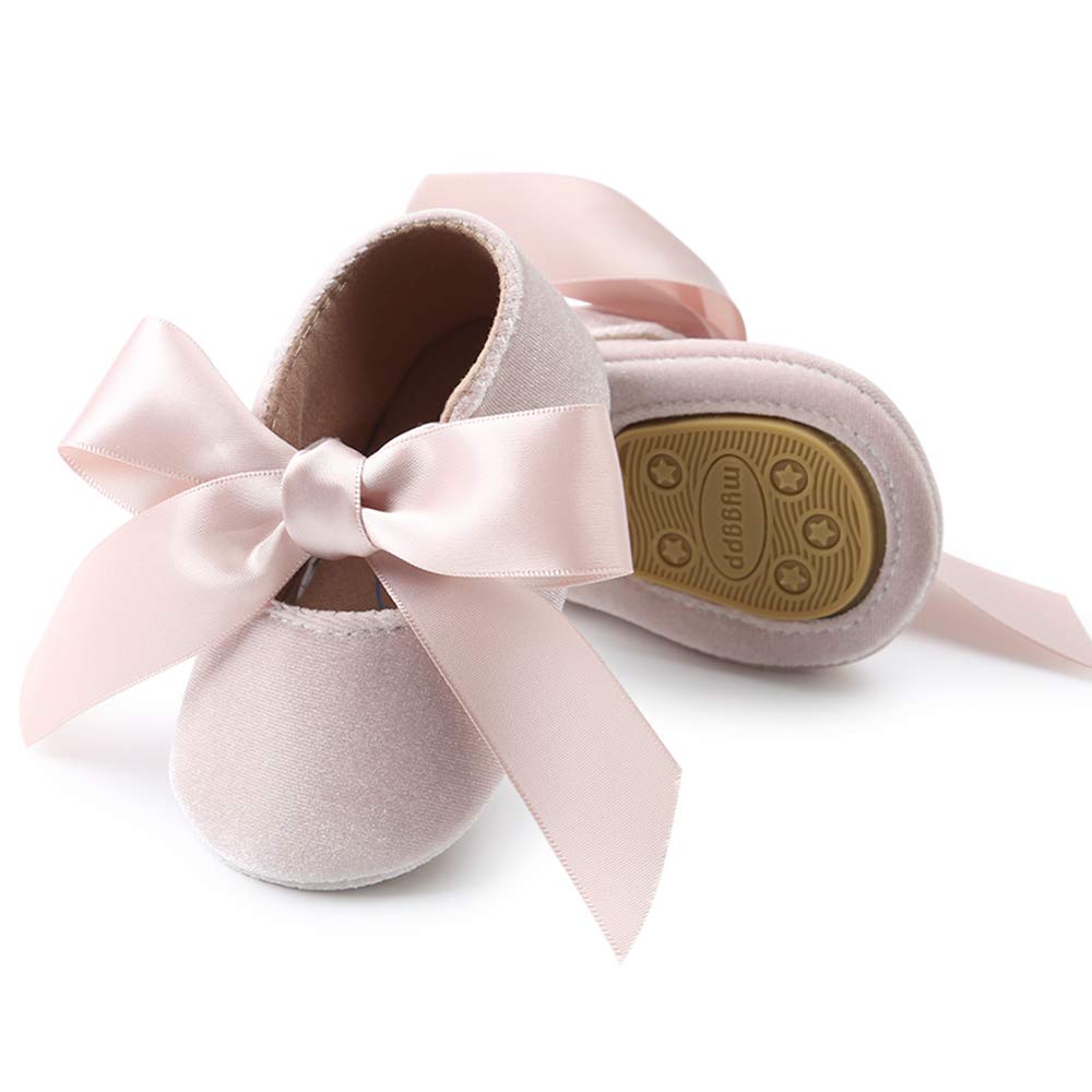Baby Girls Mary Jane Flats - Anti-Slip Rubber Sole Bow Dress Shoes for Toddlers | Princess Style First Walkers for Special Occasions & Everyday Wear