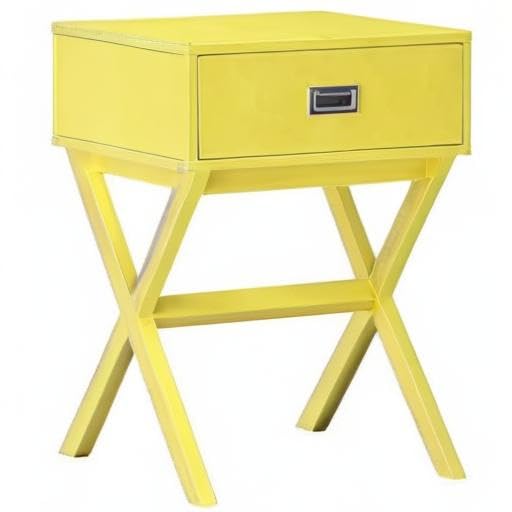 Yellow Wood 1-Drawer End Table Set of 2 - Modern Nightstand for Bedroom, Living Room & Office - Home Square Furniture Side Table with Storage