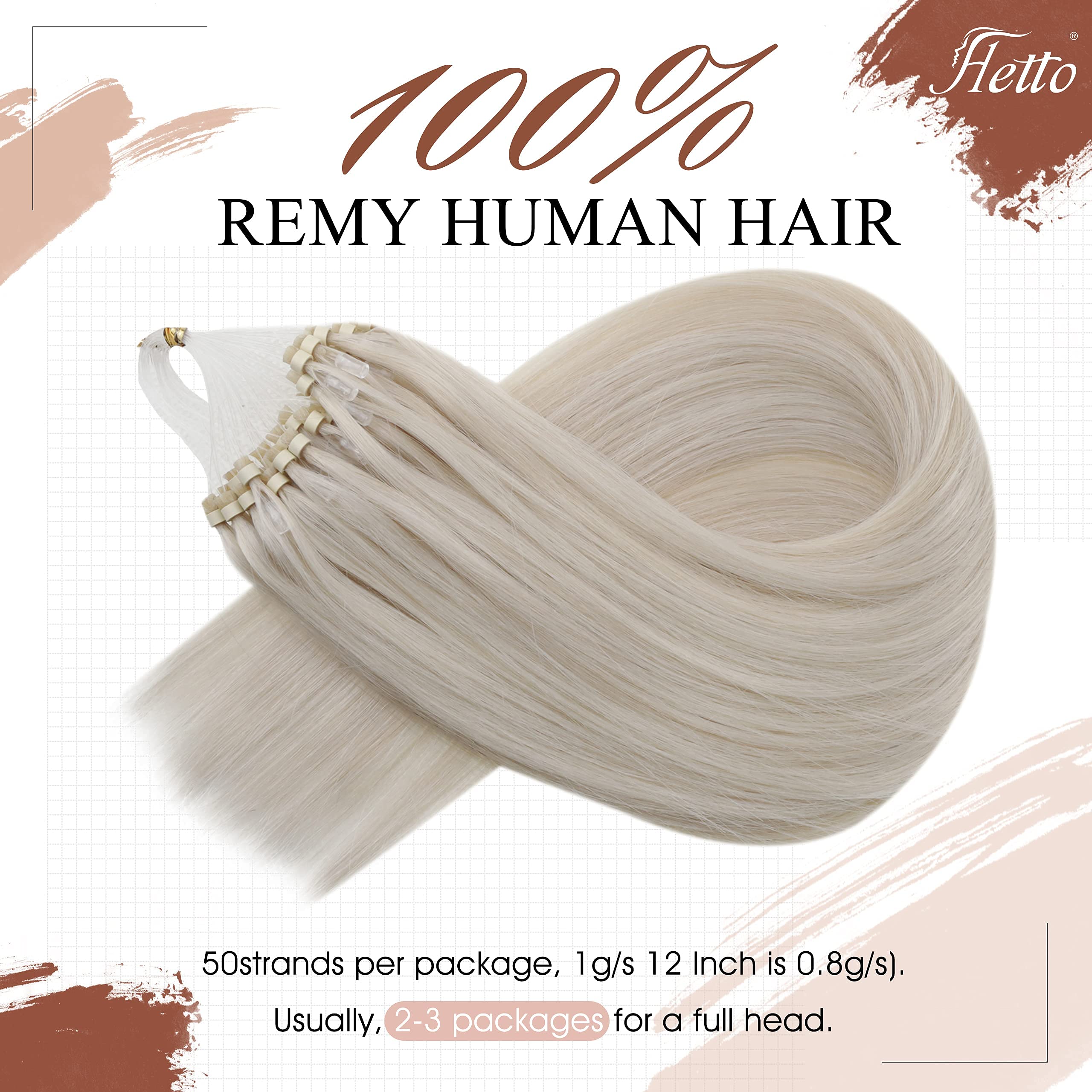 Hetto Blonde Nano Bead Hair Extensions 100% Human Hair - #60 Platinum Blonde 20 Inch 50g 50 Strands with Micro Loop for Seamless Blending | Perfect for Daily Wear, Parties & Special Occasions