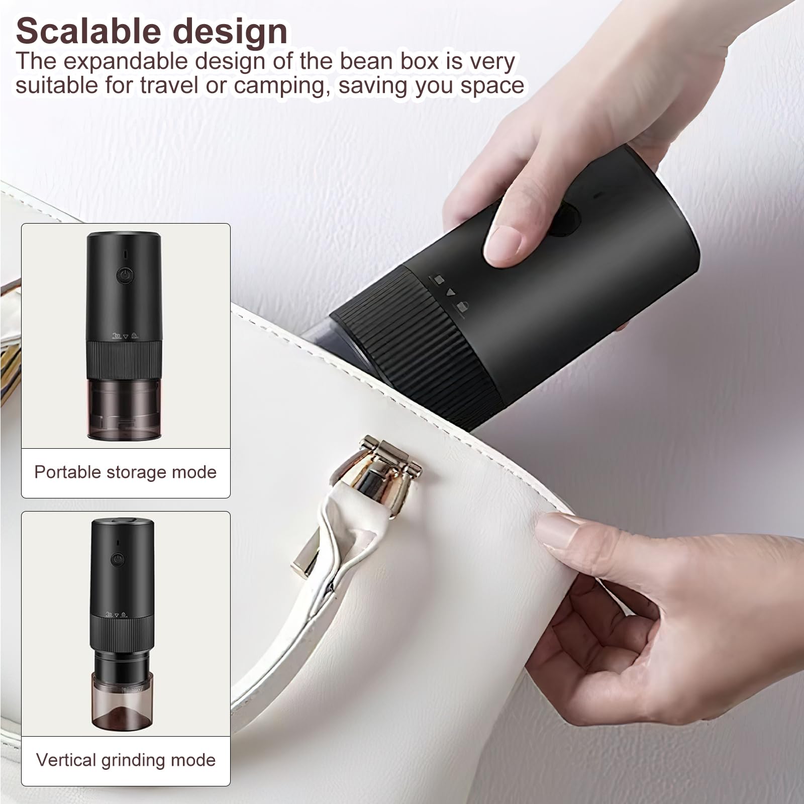 Electric Coffee Grinder with Adjustable Burr - Portable USB Bean Grinder for Espresso, Drip & French Press - Includes Cleaning Brush - Perfect for Home, Office & Travel Use