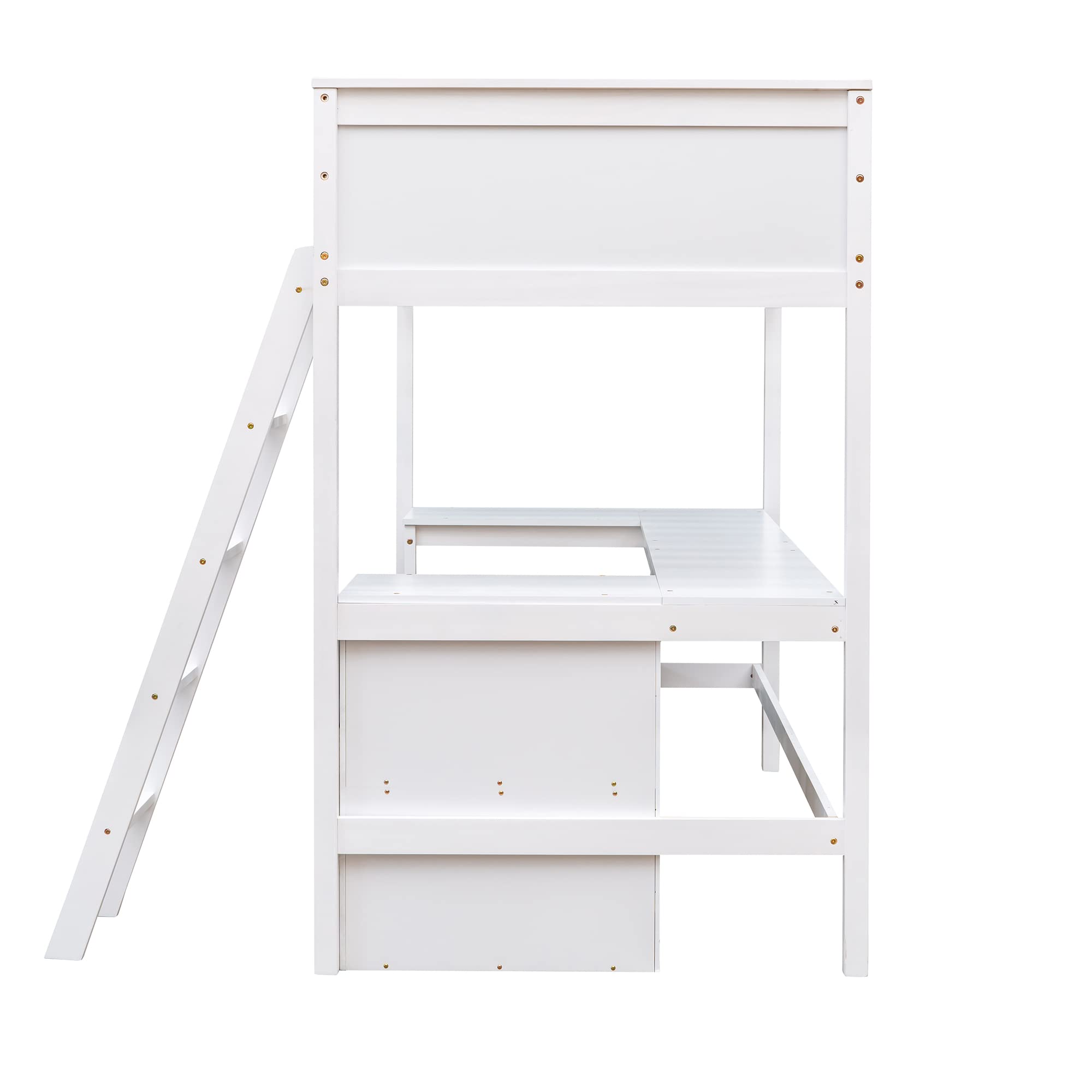 MERITLINE Twin Loft Bed with Study Desk & Storage Shelves - Sturdy Wooden Bunk Bed for Kids, Teens, Boys & Girls - Space-Saving Design (No Box Spring Needed) - Perfect for Small Bedrooms, Dorm Rooms & Kids' Study Areas (Twin Size, White Finish)