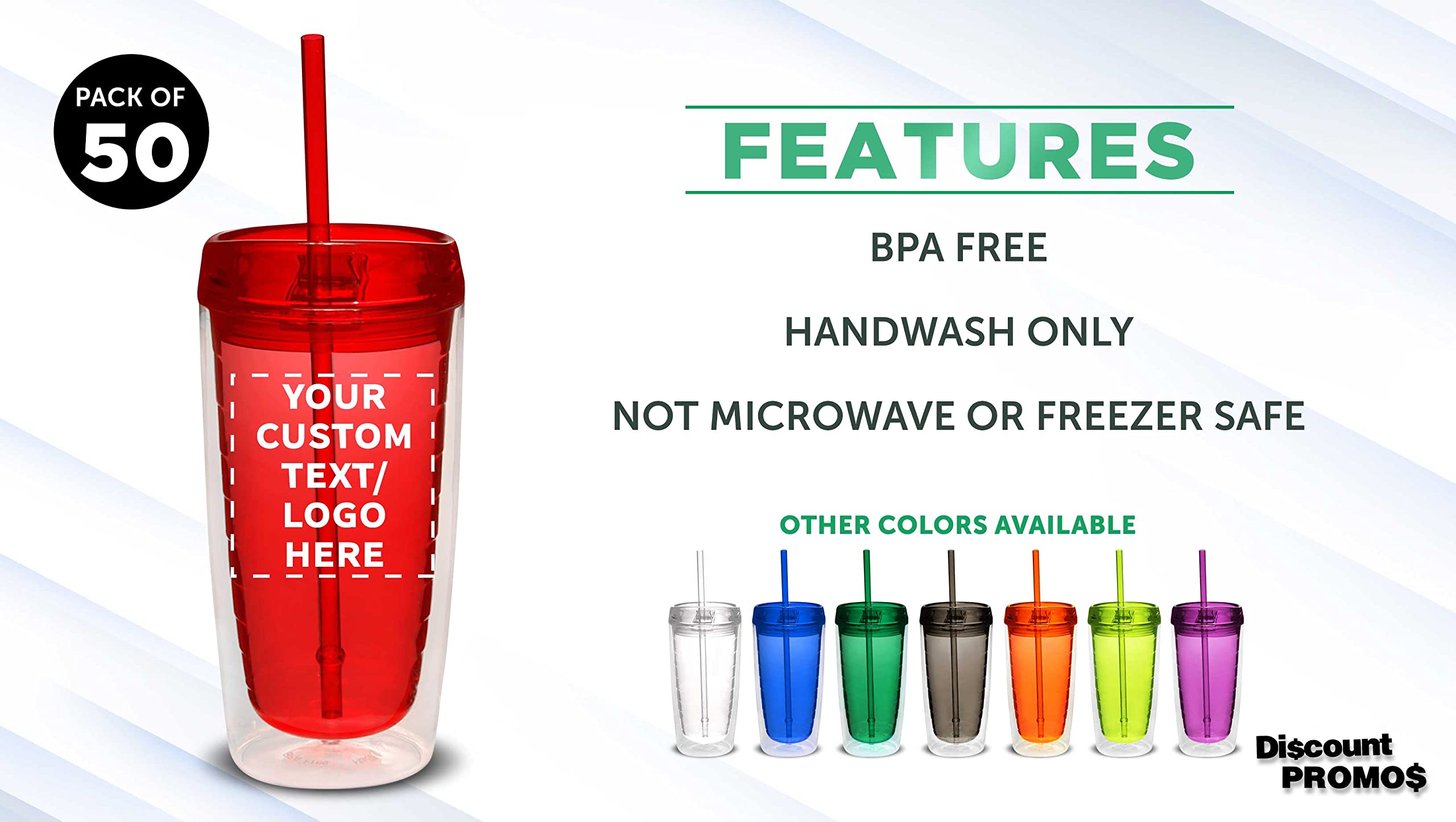 Custom 16 oz Double Wall Acrylic Tumblers - Bulk Set of 50 BPA-Free Personalized Drinkware Cups - Ideal for Iced Coffee, Soda, Hot & Cold Beverages - Red - Perfect for Restaurants, Cafes, Parties & Corporate Events