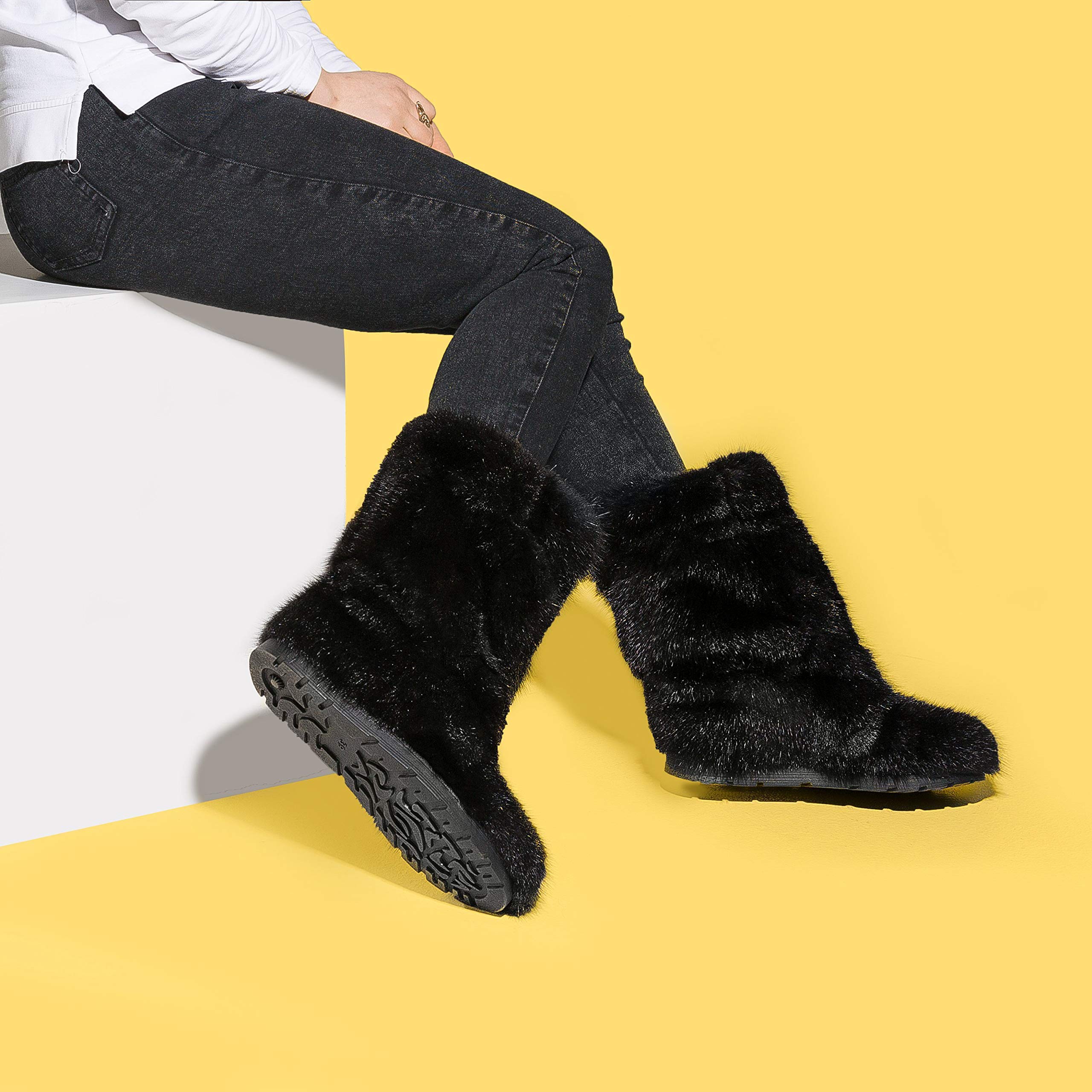 Women's Black/Brown Muskrat Fur Boots - Warm Mink Mukluks, Yeti Style Winter Snow Boots with Long Furry Design | Perfect for Arctic Weather, Eskimo Fashion & Extreme Cold Conditions