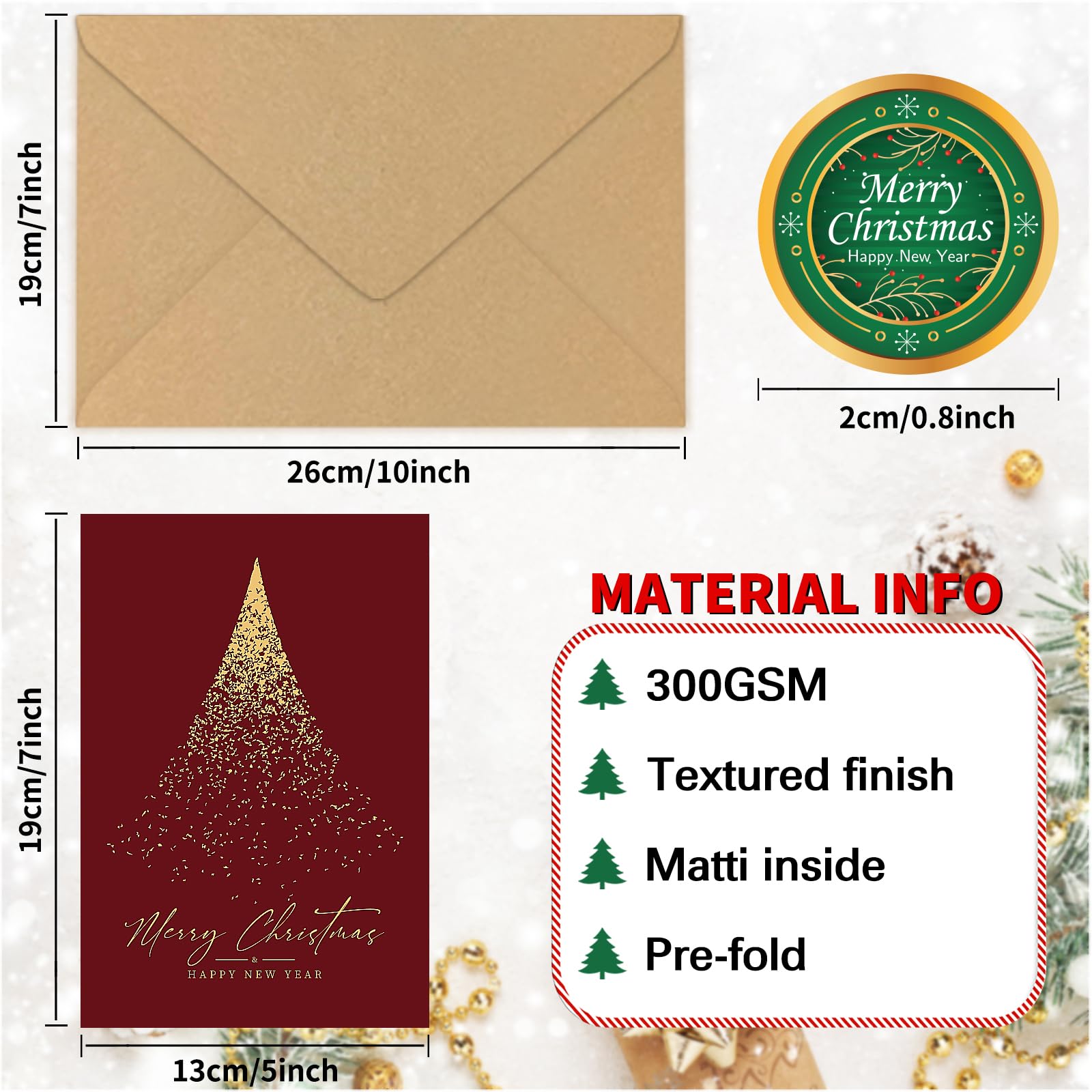 Premium 24-Pack Gold Foil Christmas Cards with Envelopes (5x7 Inch) - Bulk Holiday Greeting Cards for Business, Coworkers & Friends - Perfect for Office Gifts, Client Appreciation & Festive Celebrations
