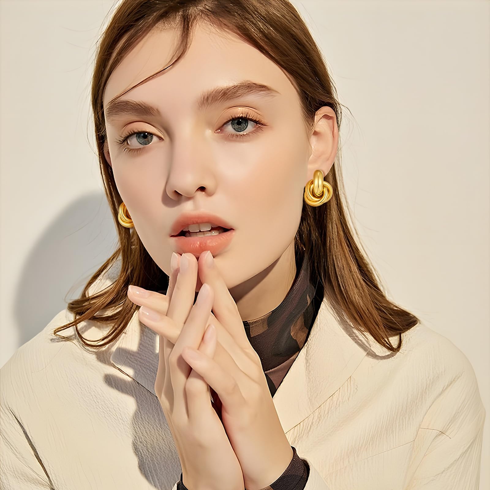 18K Gold Geometric Drop Dangle Earrings for Women - Chunky Trendy Knot Stud & Twisted Link Earrings - Perfect Gift for Birthday, Anniversary & Party Jewelry