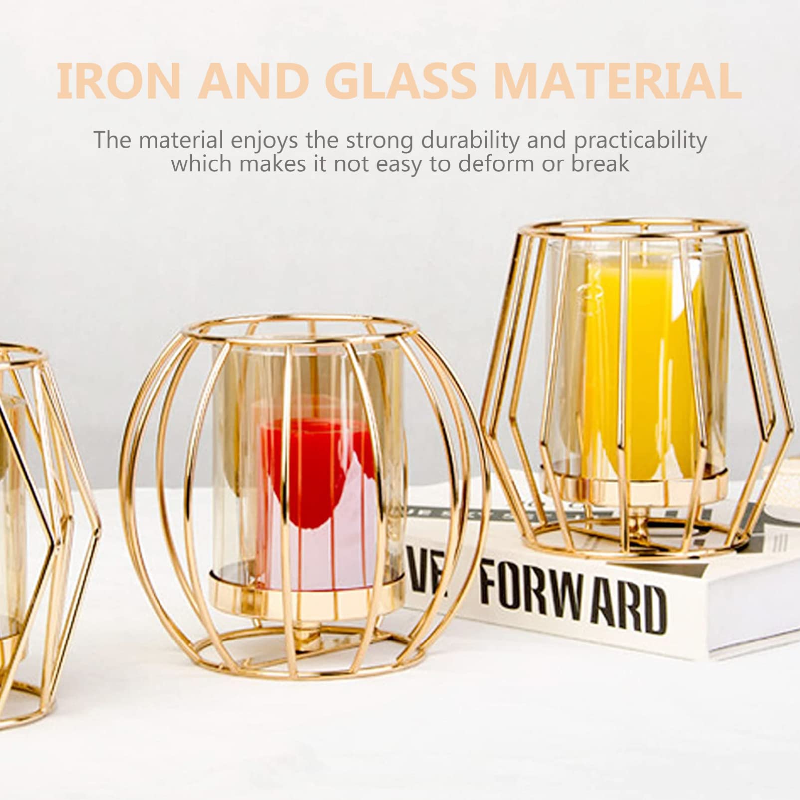 3-Piece Geometric Iron Candle Holders Set - Hollow-Out Design, Elegant & Creative Candlesticks for Home Decor, Wedding, Dining Table Centerpiece, Romantic Ambiance Lighting