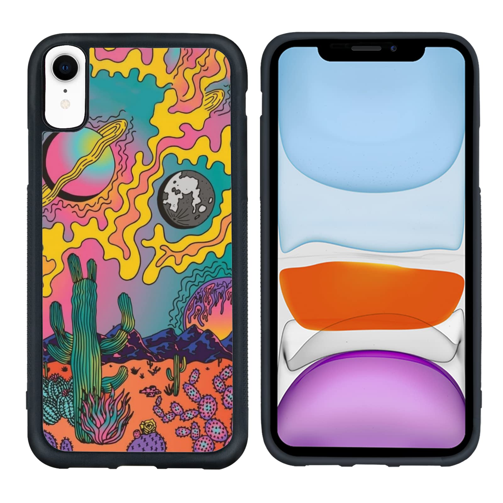 Trippy Western Phone Case for iPhone XR - Retro Hippie Cactus Design | Perfect for Music Festivals & Boho Style Lovers