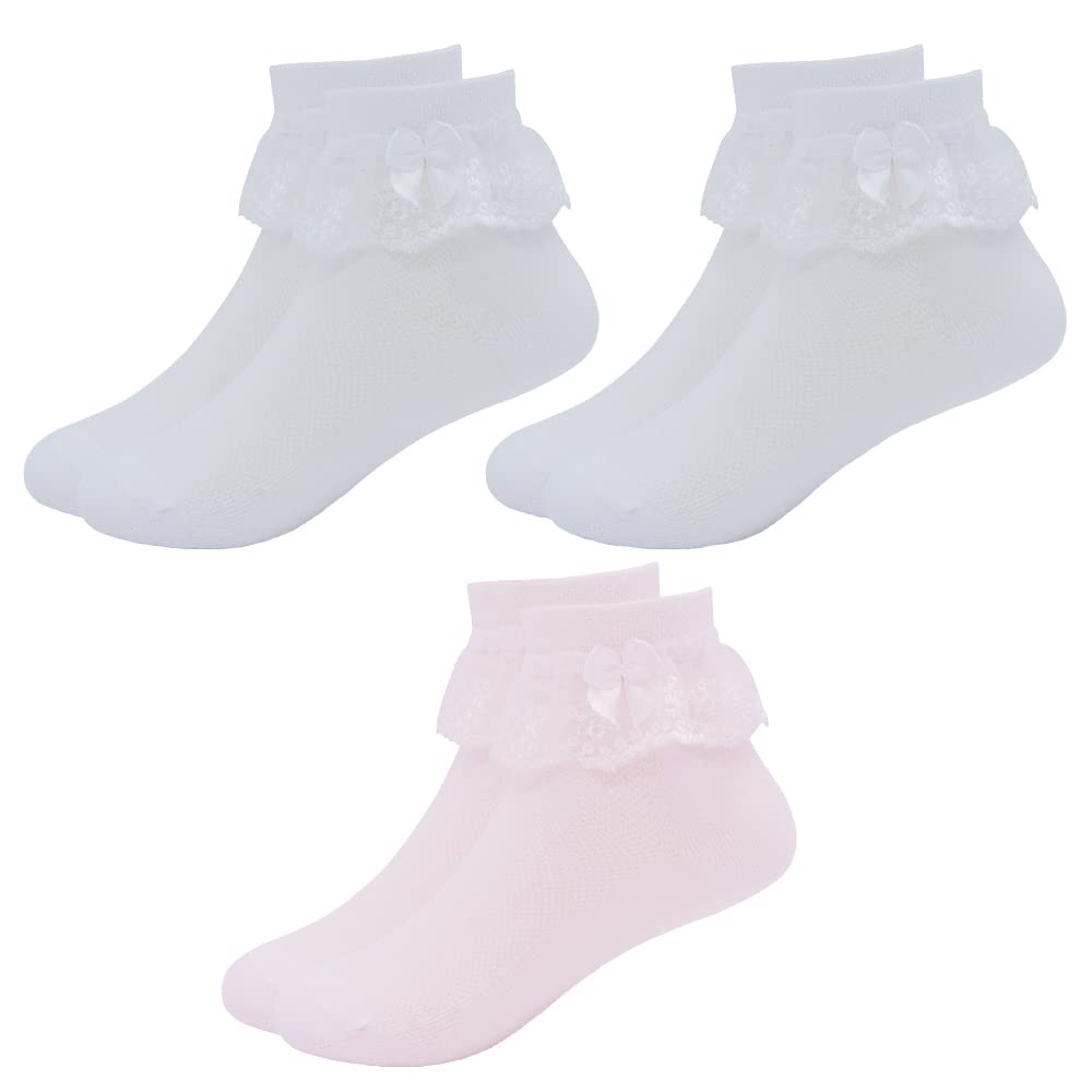 Girls Summer Mesh Thin Ruffle Ankle Socks - White Lace Frilly Trim Dress Socks with Bows for School (3-16 Years) | Breathable & Comfortable for Daily Wear, Playdates, and Special Occasions