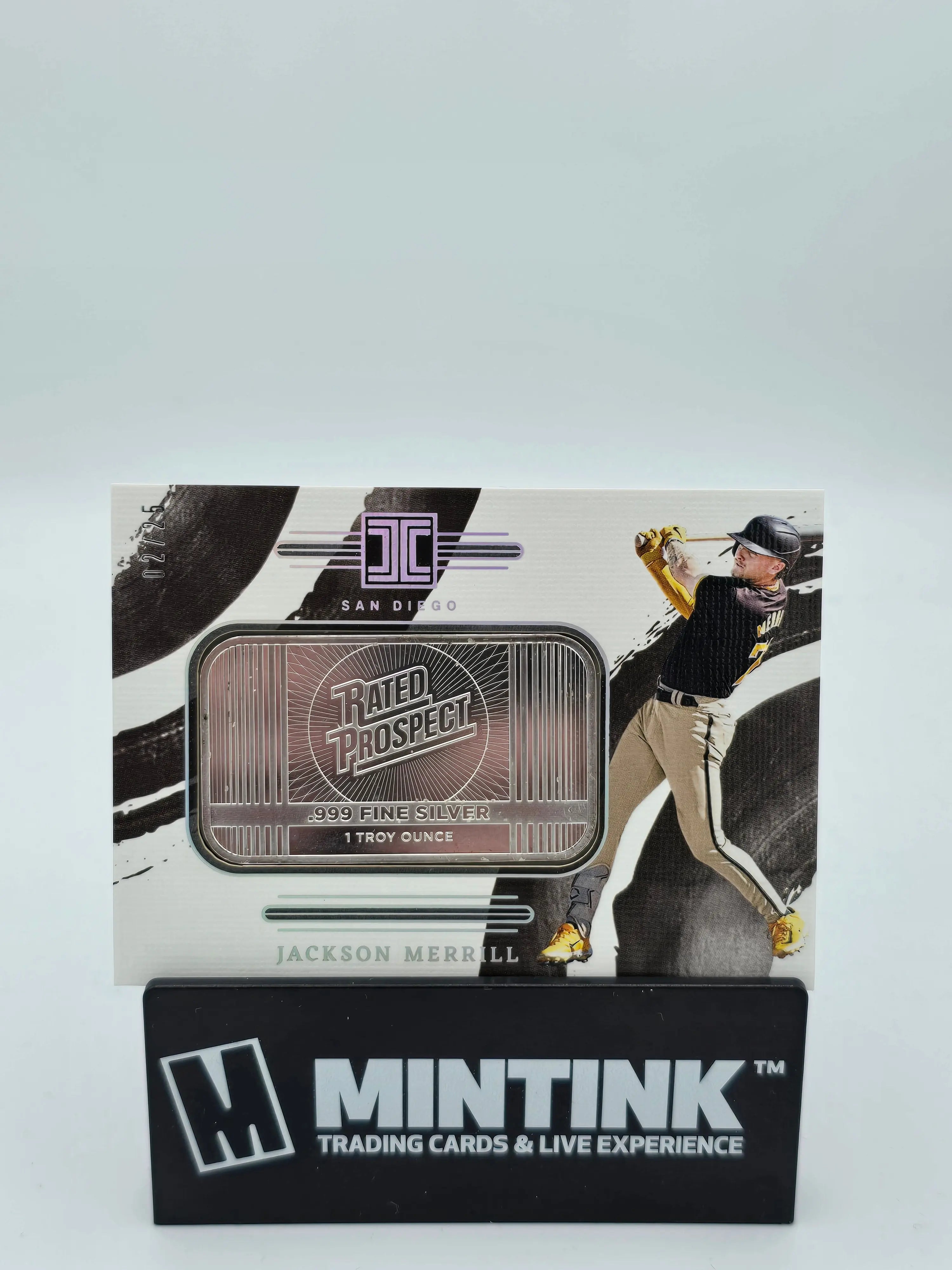 2024 Panini Impeccable Baseball Jackson Merrill Rated Prospect 1 Troy Ounce Silver Card /25 - Limited Edition Collectible for Baseball Fans & Silver Investors - Perfect for Sports Memorabilia Collections and Investment Portfolios