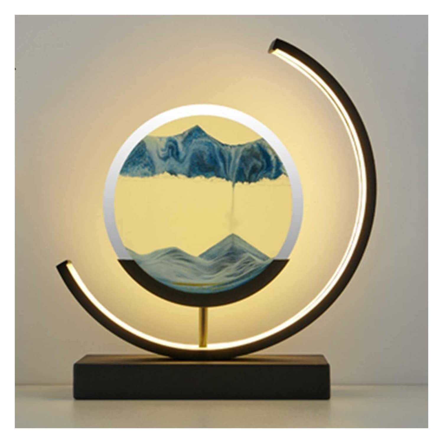 3D Hourglass Table Lamp with Flowing Sand Art - Round Glass Quicksand Painting Desk Light for Bedroom, Home Office, and Nightstand Decor - Relaxing Gift for Adults and Kids - Perfect for Stress Relief, Meditation, and Creating a Calming Atmosphere
