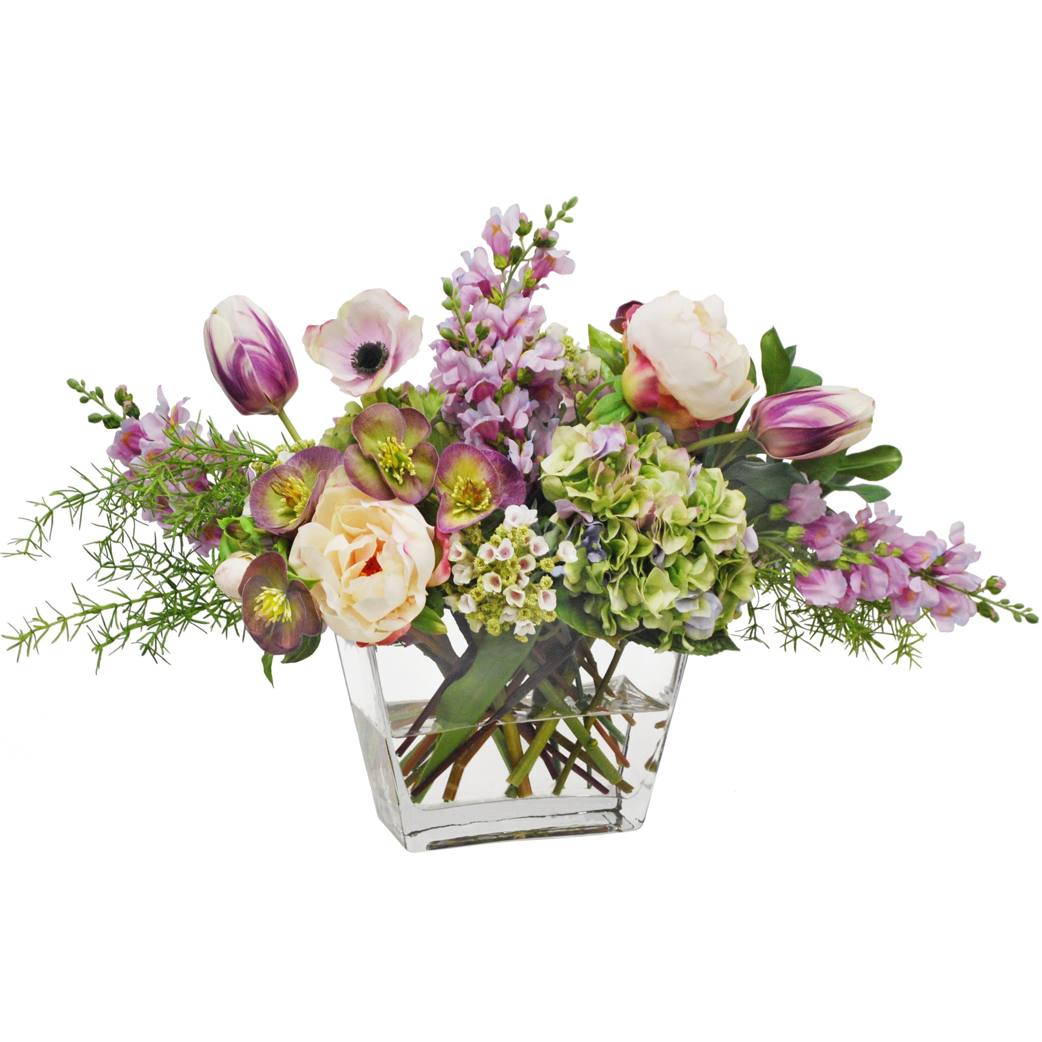 Fresh Mixed Peony and Hellebores Bouquet in Glass Vase - Perfect for Home Decor, Wedding Centerpieces & Gift Giving