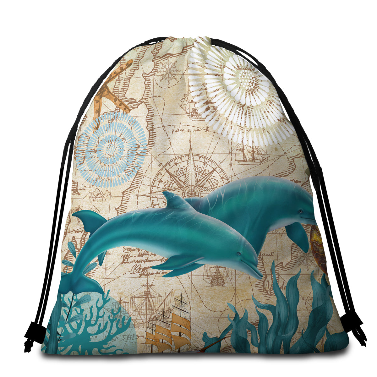 Dolphin Love Round Beach Towel - Soft & Absorbent Quick-Dry Towel for Swimming, Sunbathing & Picnics | Perfect for Beach, Pool & Outdoor Activities