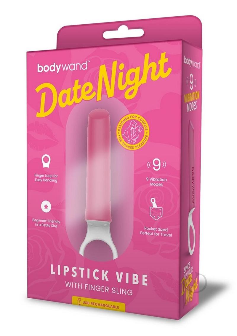 Bodywand Date Night Rechargeable Silicone Lipstick Vibrator - Pink/White | Discreet Personal Massager for Couples & Solo Play | Perfect for Travel, Gifts & Romantic Evenings
