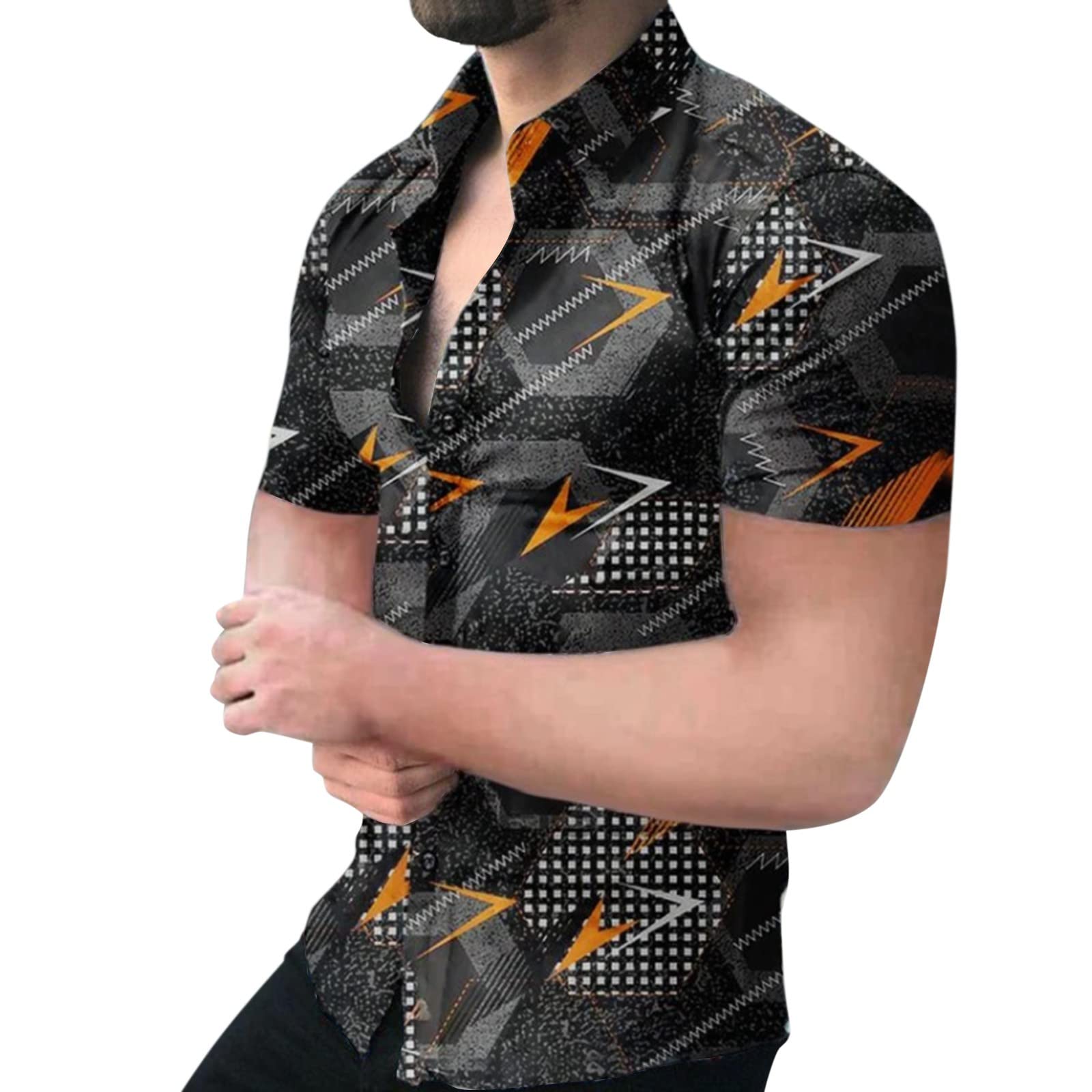 XXBR 2022 New Men's Hawaiian Shirts - Summer Short Sleeve Button Down Shirt with Splash-Ink Graphic Print & Lapel Design | Casual Beach Wear, Vacation Shirt, Summer Party Outfit