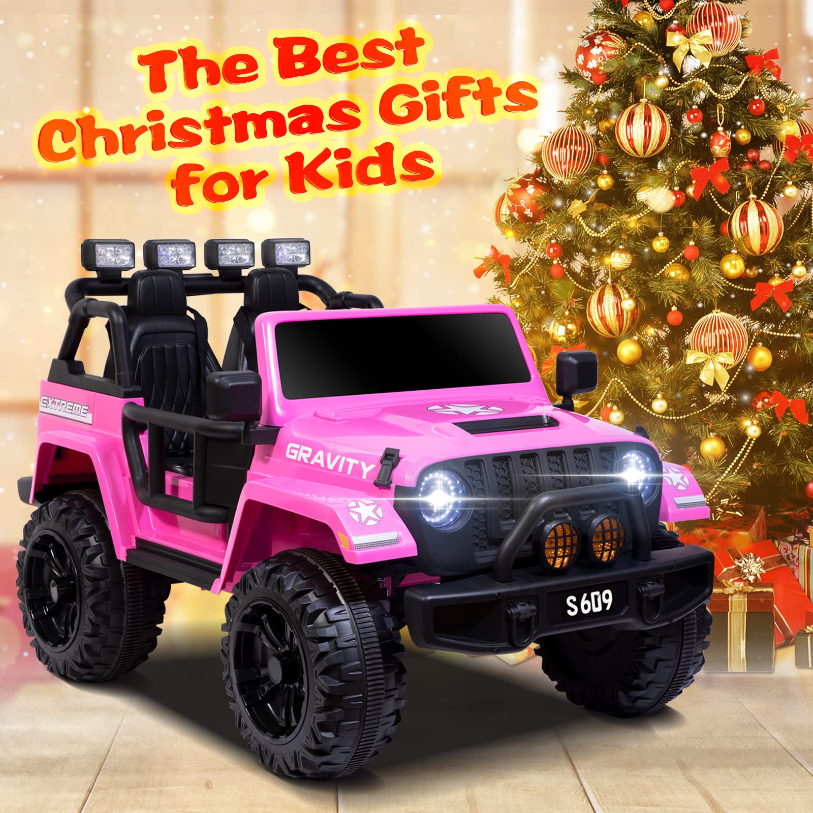 12V Pink Kids Electric Ride-On Truck - 2 Seater Battery Powered Car with Remote Control, Spring Suspension & LED Lights | Outdoor Play, Birthday Gifts, Family Fun Activities