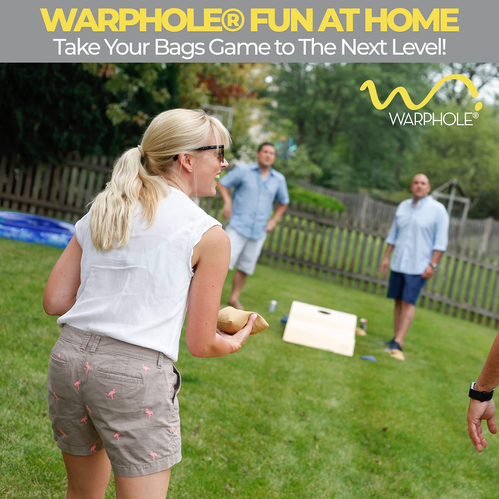 Premium Solid Wood Warphole® Curved Cornhole Set - 4'x2' Cornhole Toss Boards with 8 Waterproof Bean Bags & Carrying Case - Perfect for Backyard Parties, Tailgating, and Outdoor Family Games