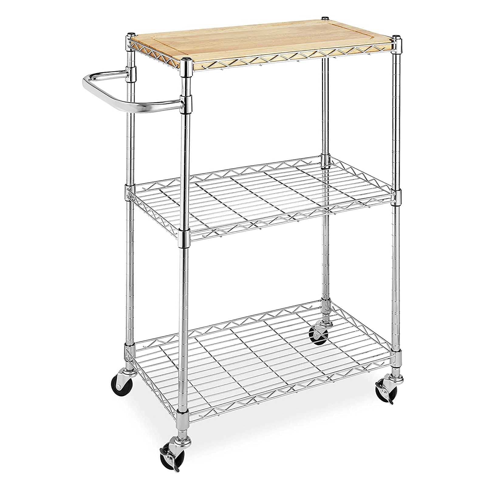 3-Tier Rolling Kitchen Cart with Microwave Stand - Sturdy Wooden Storage Shelf for Small Spaces - Perfect for Kitchen, Pantry, or Dorm Organization
