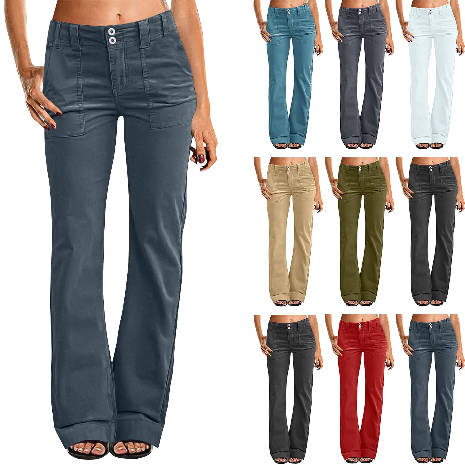 Women's Stretch Twill Wide Leg Pants - High Waisted Casual Straight Leg Chino Pants with Pockets | Office Wear, Business Casual, Weekend Outfits & Travel Essentials