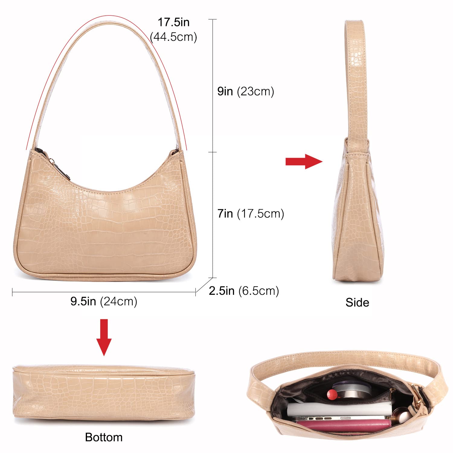 LOVEVOOK Women's Small Shoulder Bag - Crocodile Pattern Vegan Leather Clutch Purse, Cute Mini Handbag for Everyday Use, Date Night & Travel Accessories
