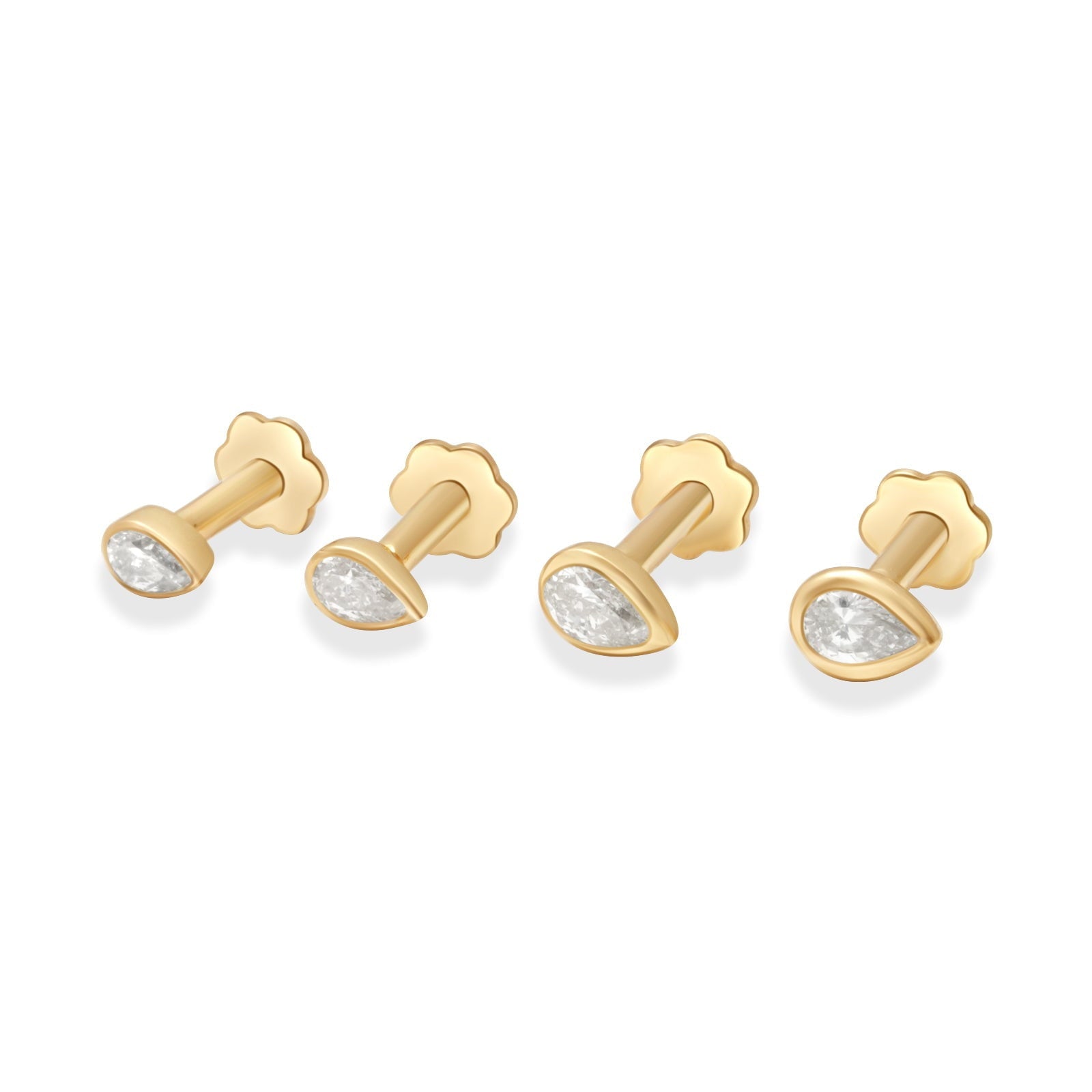 14K Yellow Gold Pear Diamond Stud Earrings - Bezel Set Flat Back for Comfort - Perfect for Everyday Wear, Gifts & Special Occasions