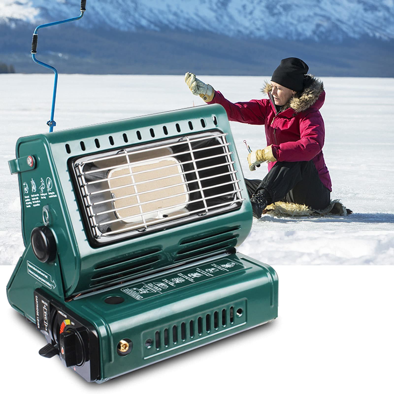 Portable 2-in-1 Butane Gas Heater & Stove - 1.3kW Compact Outdoor Heater for Camping, Tents, Caravans, Fishing - Stainless Steel Space Heater with Water Boiling Function | Perfect for Winter Adventures, Emergency Heating & Outdoor Cooking