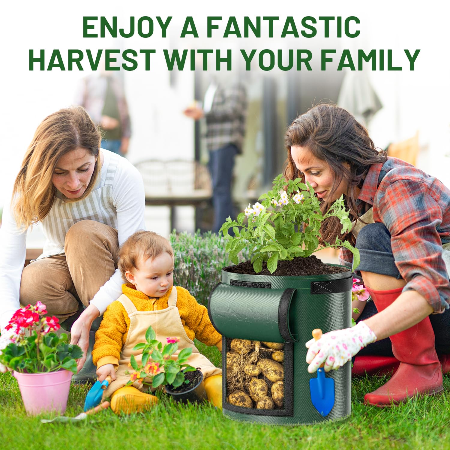 7 Gallon Potato Grow Bags 4 Pack - Heavy Duty Fabric Planting Bags with Viewing Window & Drainage Holes - Perfect for Growing Potatoes, Carrots, Onions, Tomatoes - Ideal for Home Gardening, Urban Farming & Small Space Vegetable Cultivation
