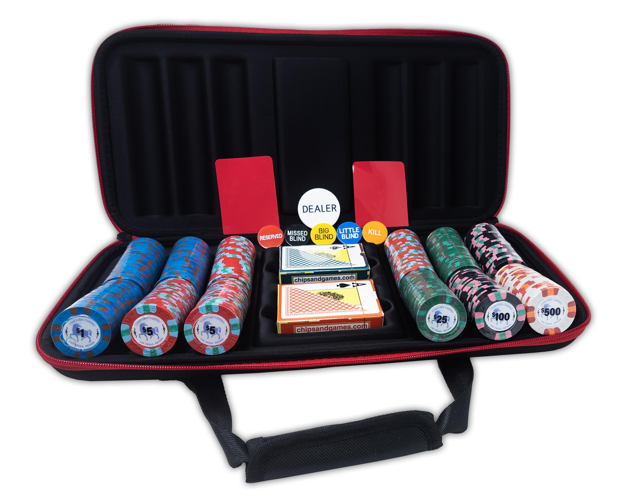DA VINCI Unicorn Poker Chip Set - 300 Casino-Weighted 9g Clay Chips with Soft Shell Case, 2 Plastic Card Decks, Dealer Buttons & Cut Cards | Perfect for Casino Nights, Poker Parties & Home Game Gatherings