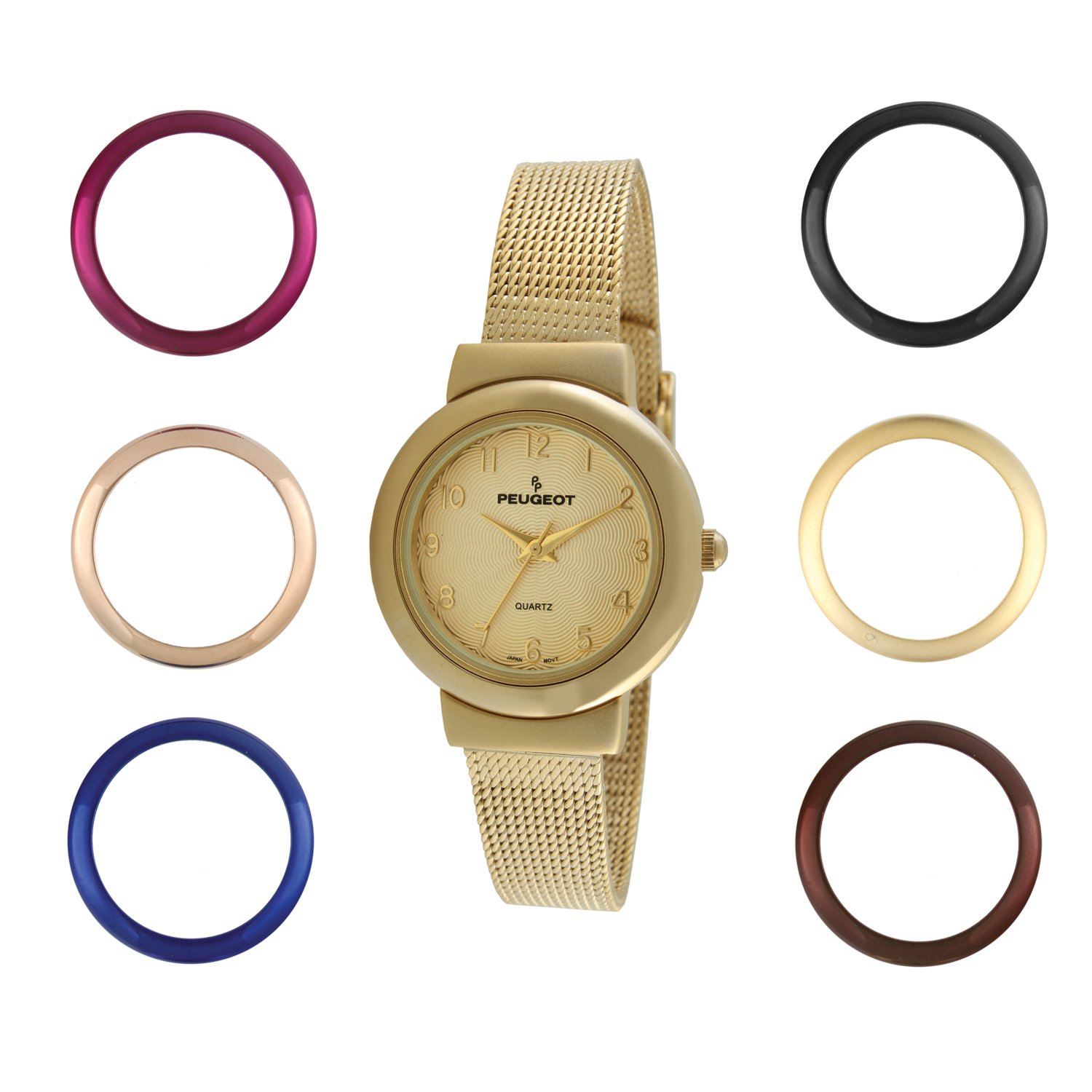 Peugeot Women's Seven Bezel Mesh Bracelet Watch Gift Set - Elegant Dress Watch for Women, Perfect for Business, Party & Special Occasions
