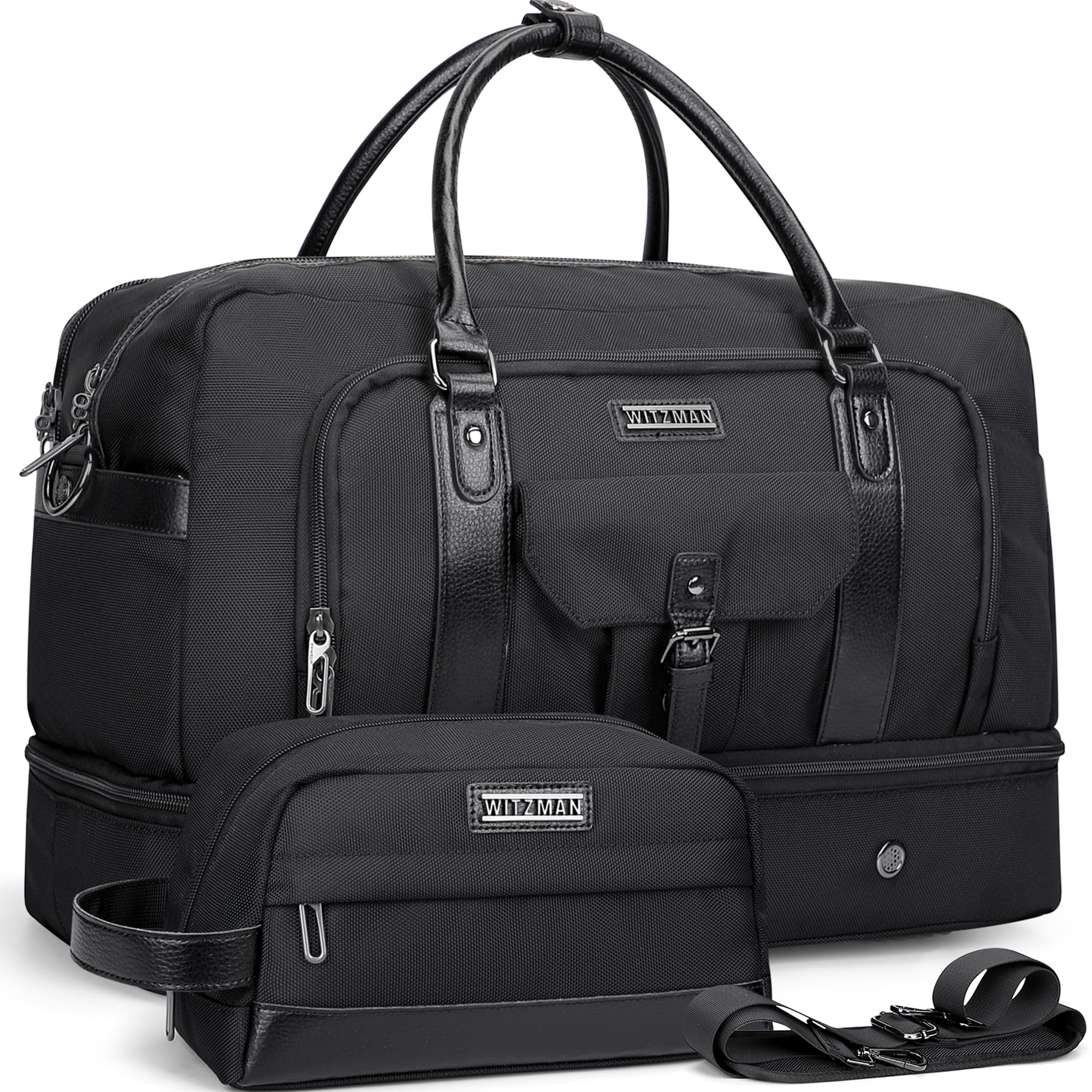 WITZMAN Weekender Travel Duffle Bag for Men & Women - Carry On Overnight Bag with Toiletry Kit & Shoe Compartment (Black B694) - Perfect for Gym, Business Trips & Weekend Getaways