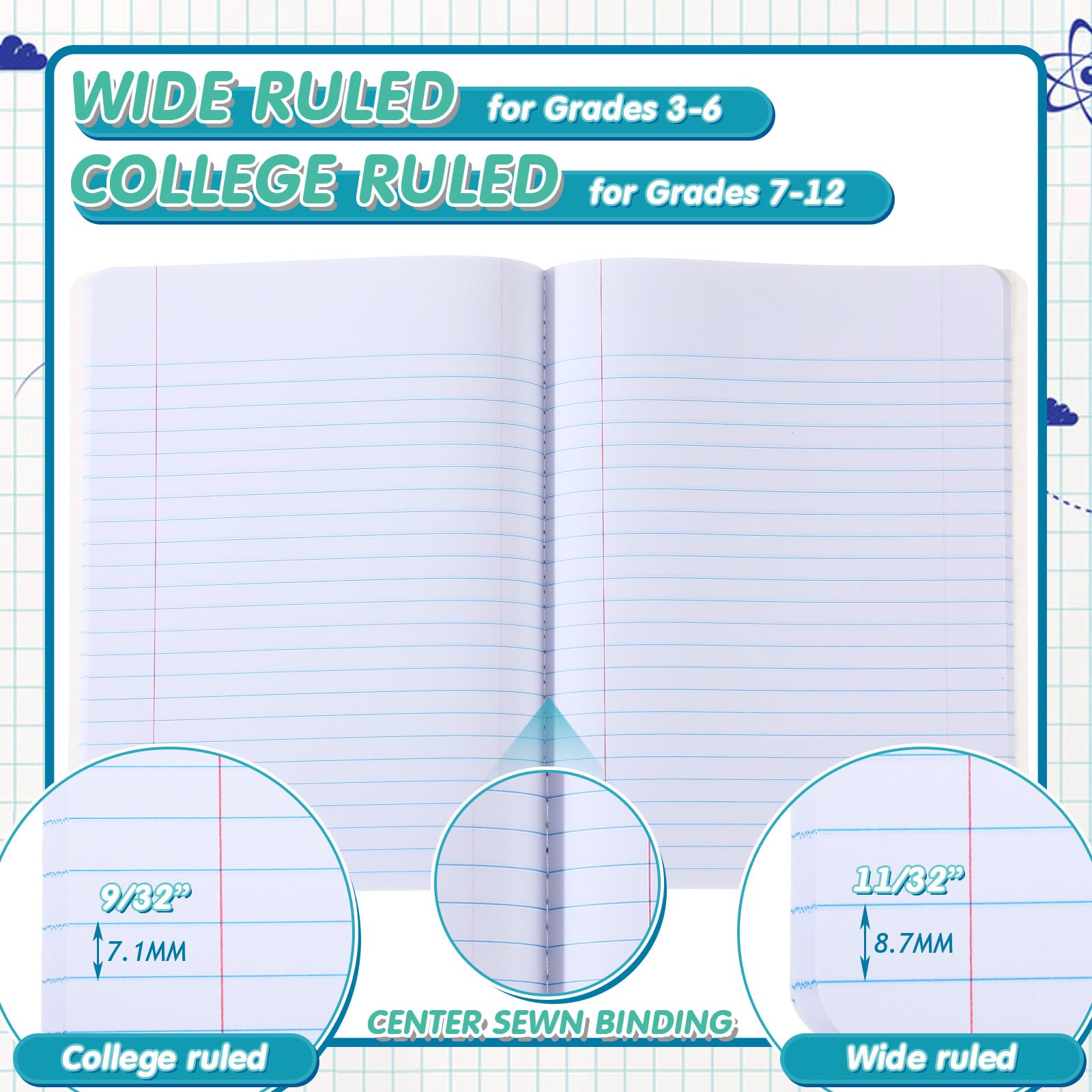 Fulmoon 48 Pack College Ruled Composition Notebooks - Hard Cover, 30 Sheets/60 Pages, 10.12
